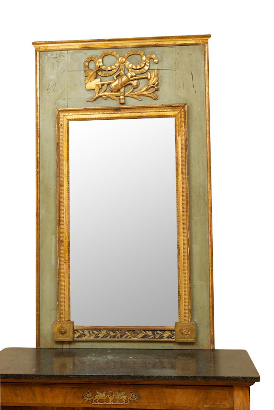 French Neoclassical Trumeau Mirror with Garden Decoration Gilt Louis XVI