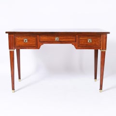 Louis XVI Tulipwood Leather Top Bureau Plat Desk