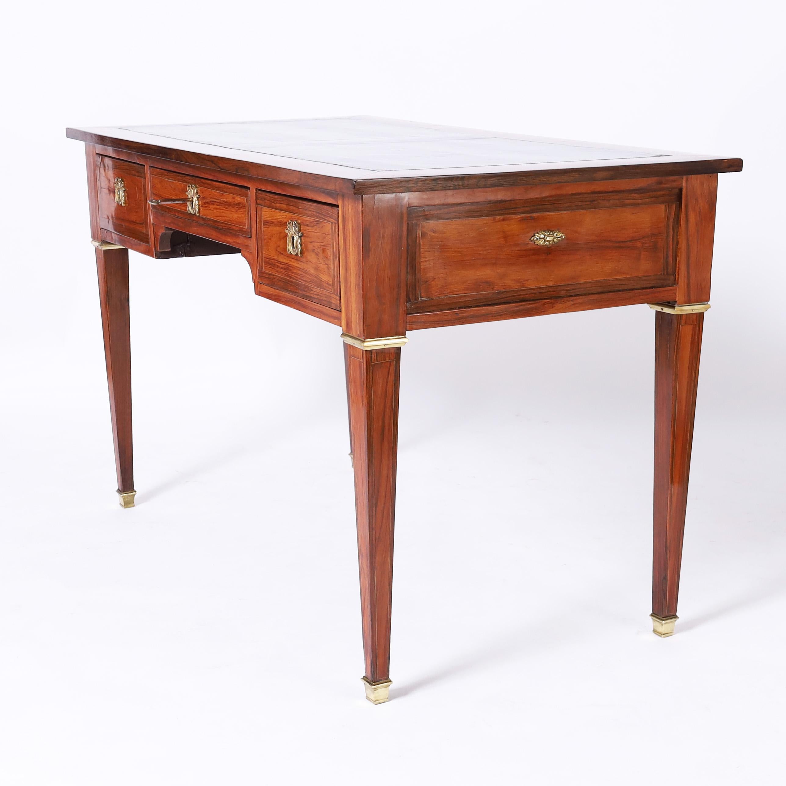 French Louis XVI Tulipwood Leather Top Bureau Plat Desk For Sale