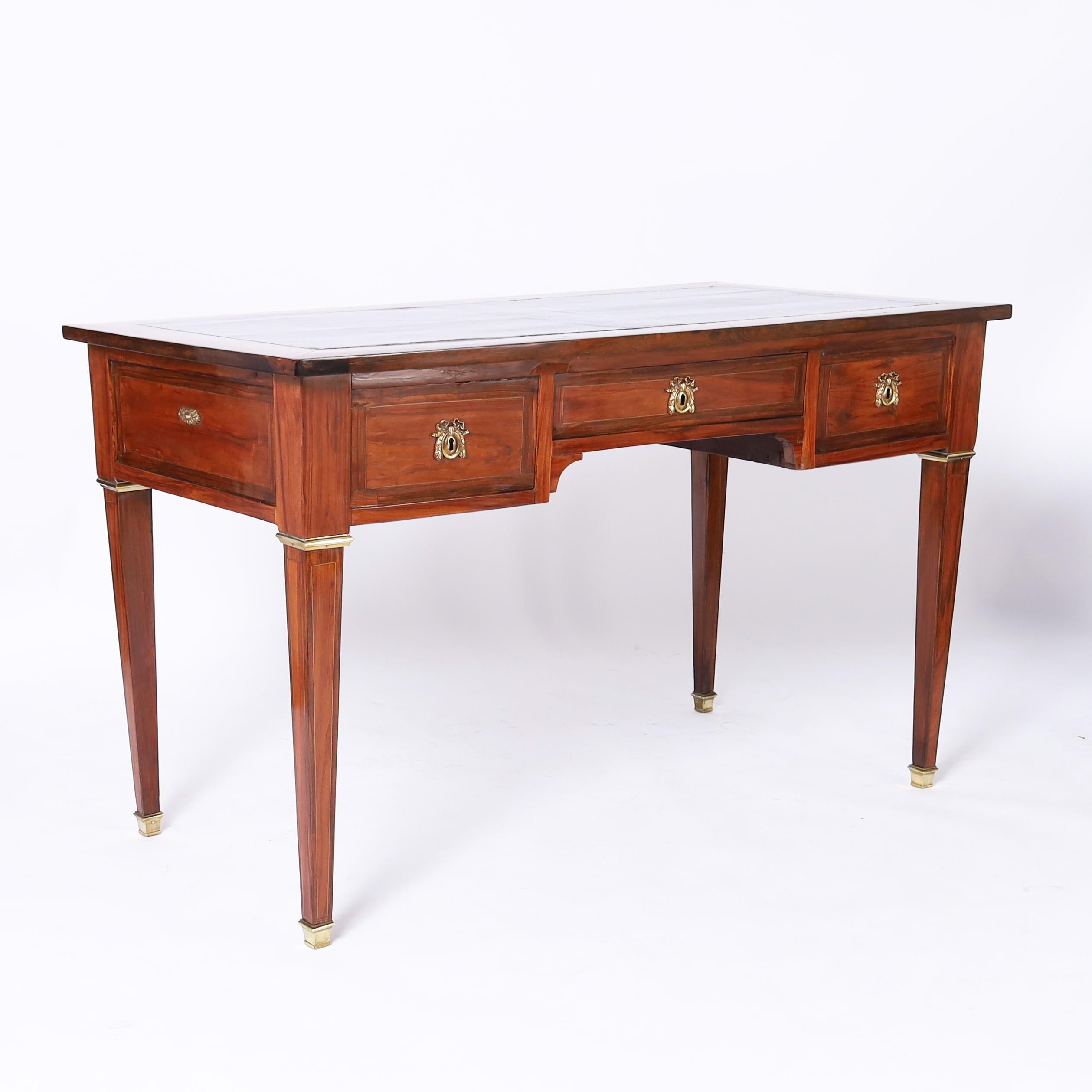 Hand-Crafted Louis XVI Tulipwood Leather Top Bureau Plat Desk For Sale
