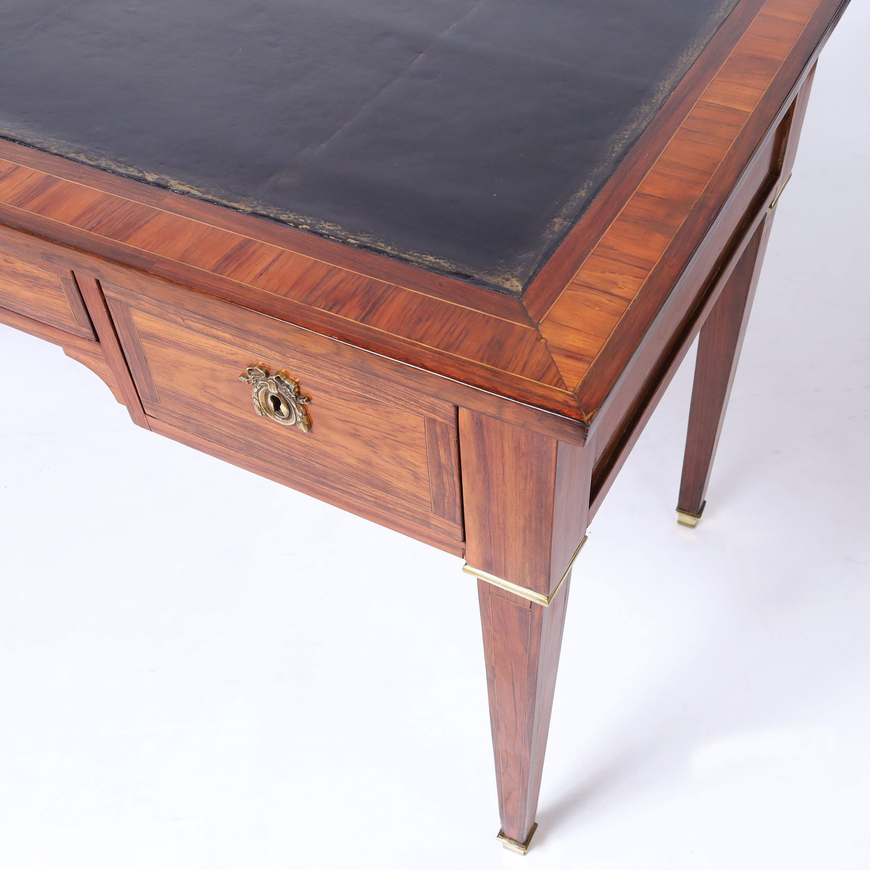 Louis XVI Tulipwood Leather Top Bureau Plat Desk For Sale 1