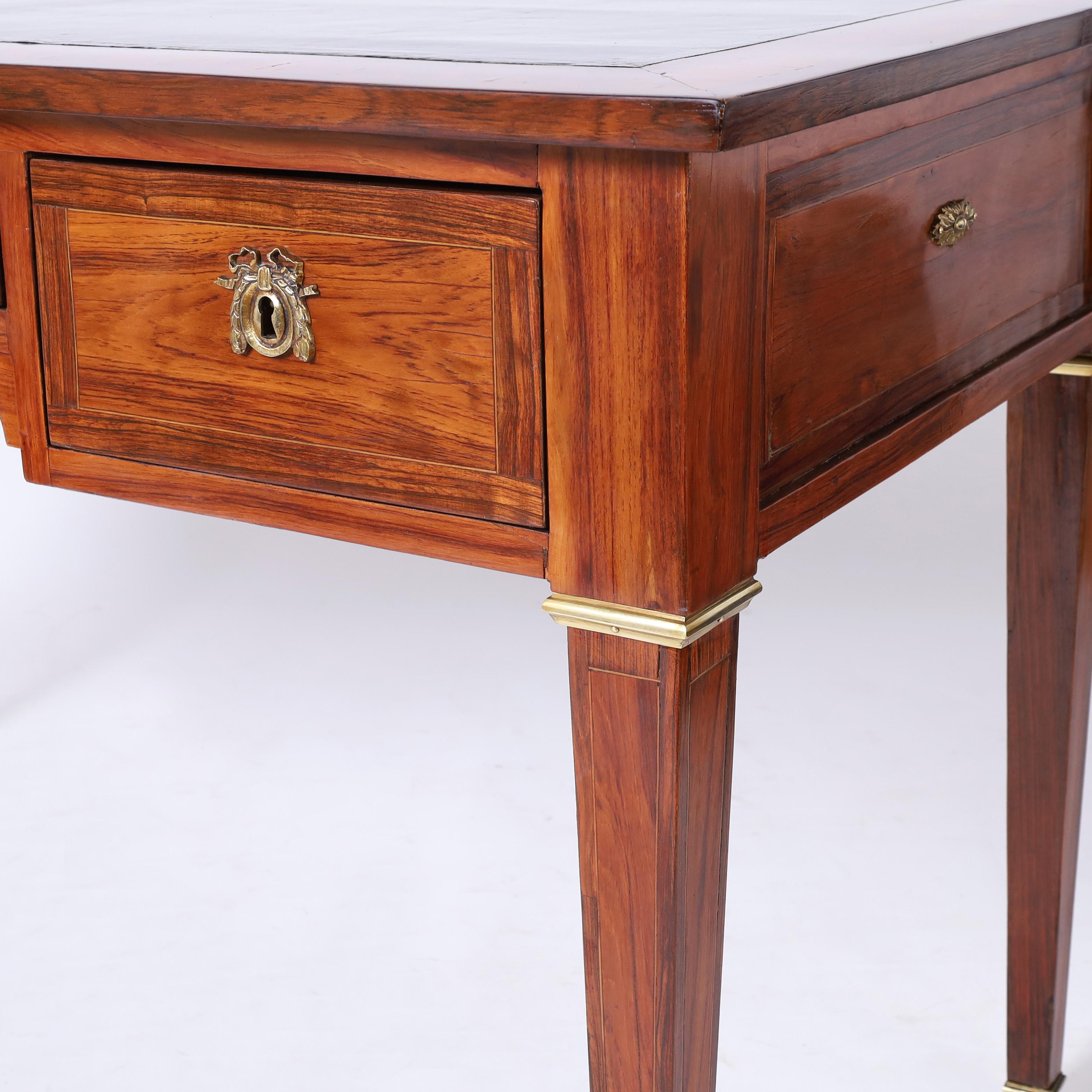 Louis XVI Tulipwood Leather Top Bureau Plat Desk For Sale 2