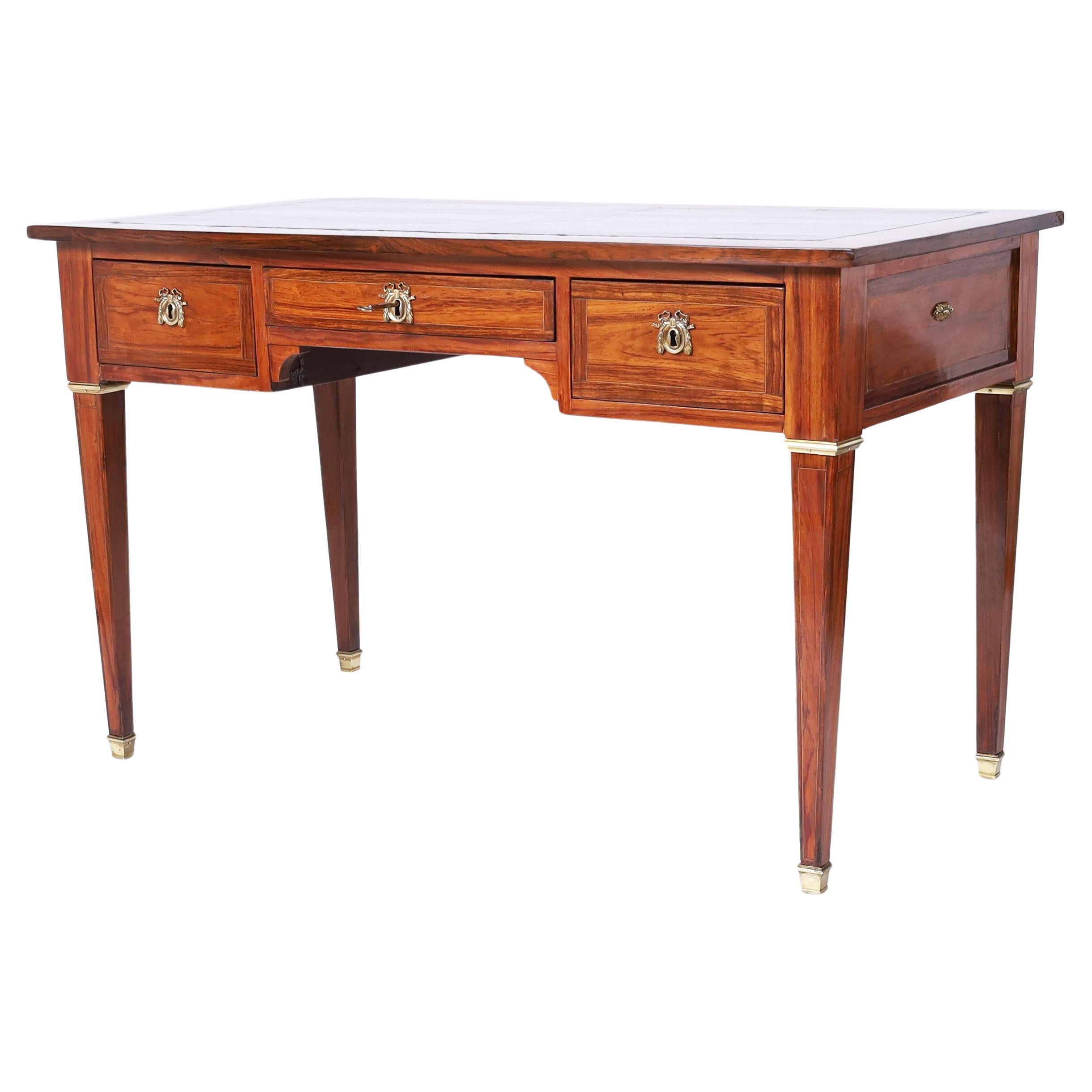 Louis XVI Tulipwood Leather Top Bureau Plat Desk For Sale