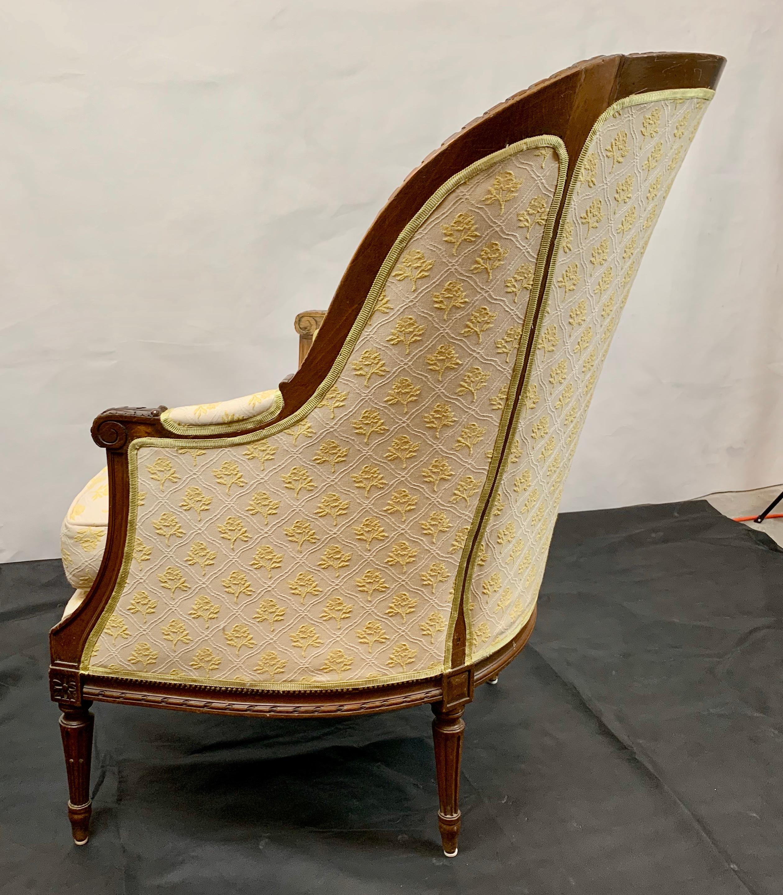 Large and very comfortable Louis XVI Style French bergere. Originally part of a 