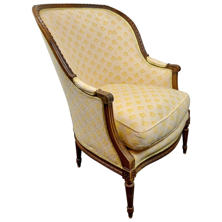 Upholstered Bérgère, Louis XVI, Hand Carved, France, 19th c. For Sale