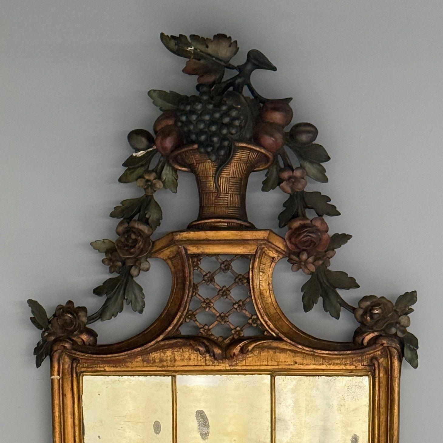 Louis XVI, Wall Mirrors, Giltwood, Antiqued Mirror, Fruitewood Motif 20th C. In Good Condition For Sale In Manhasset, NY