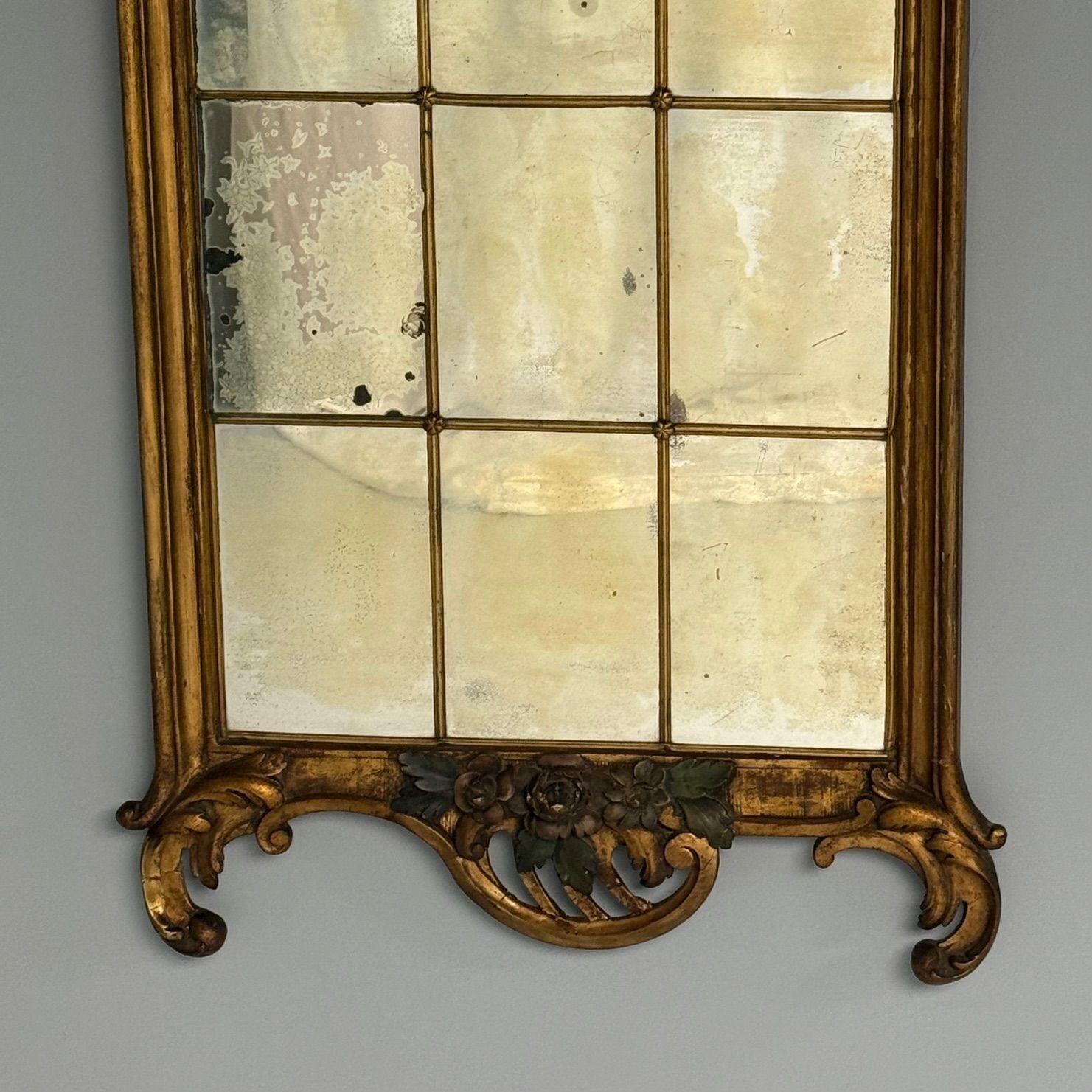 20th Century Louis XVI, Wall Mirrors, Giltwood, Antiqued Mirror, Fruitewood Motif 20th C. For Sale