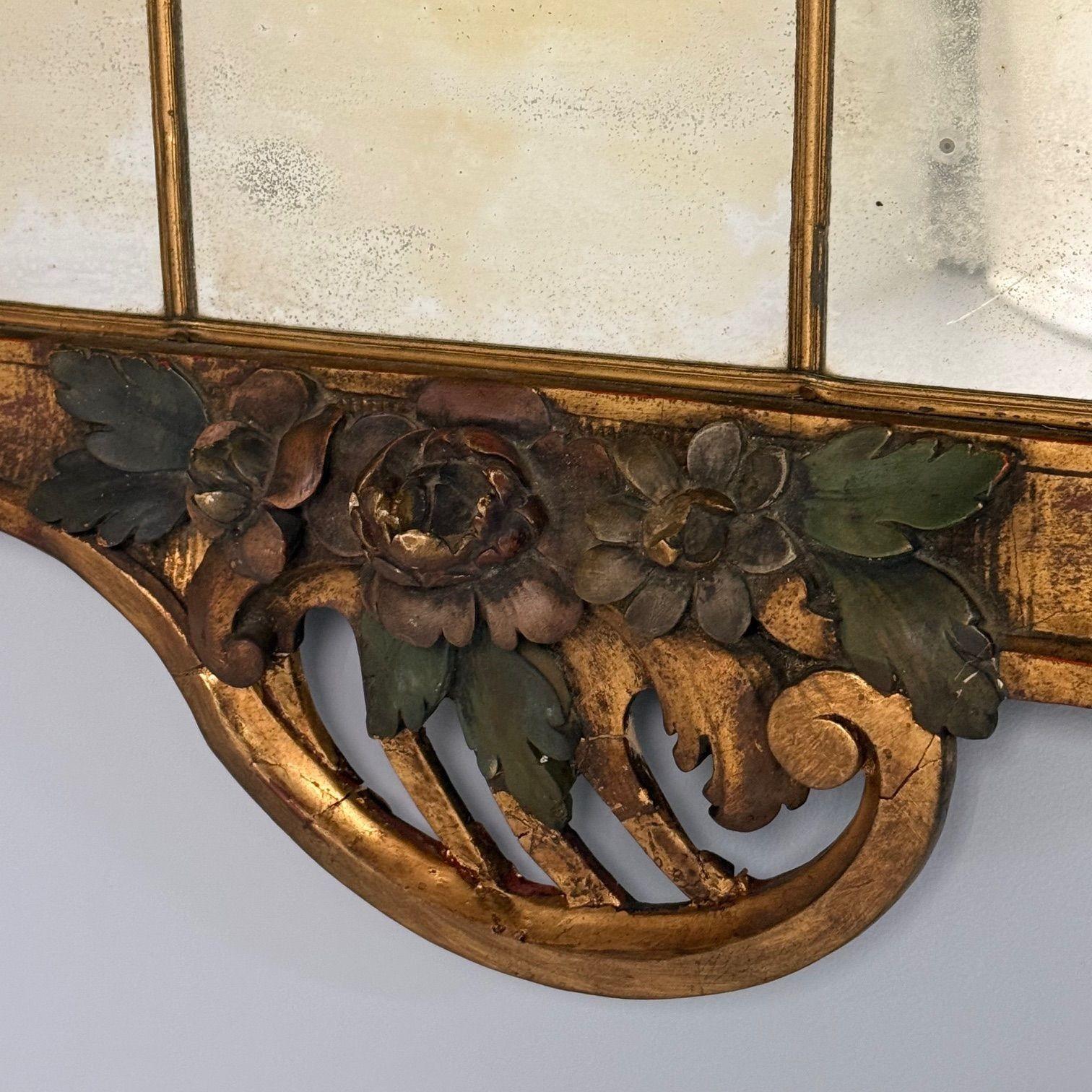 Louis XVI, Wall Mirrors, Giltwood, Antiqued Mirror, Fruitewood Motif 20th C. For Sale 1