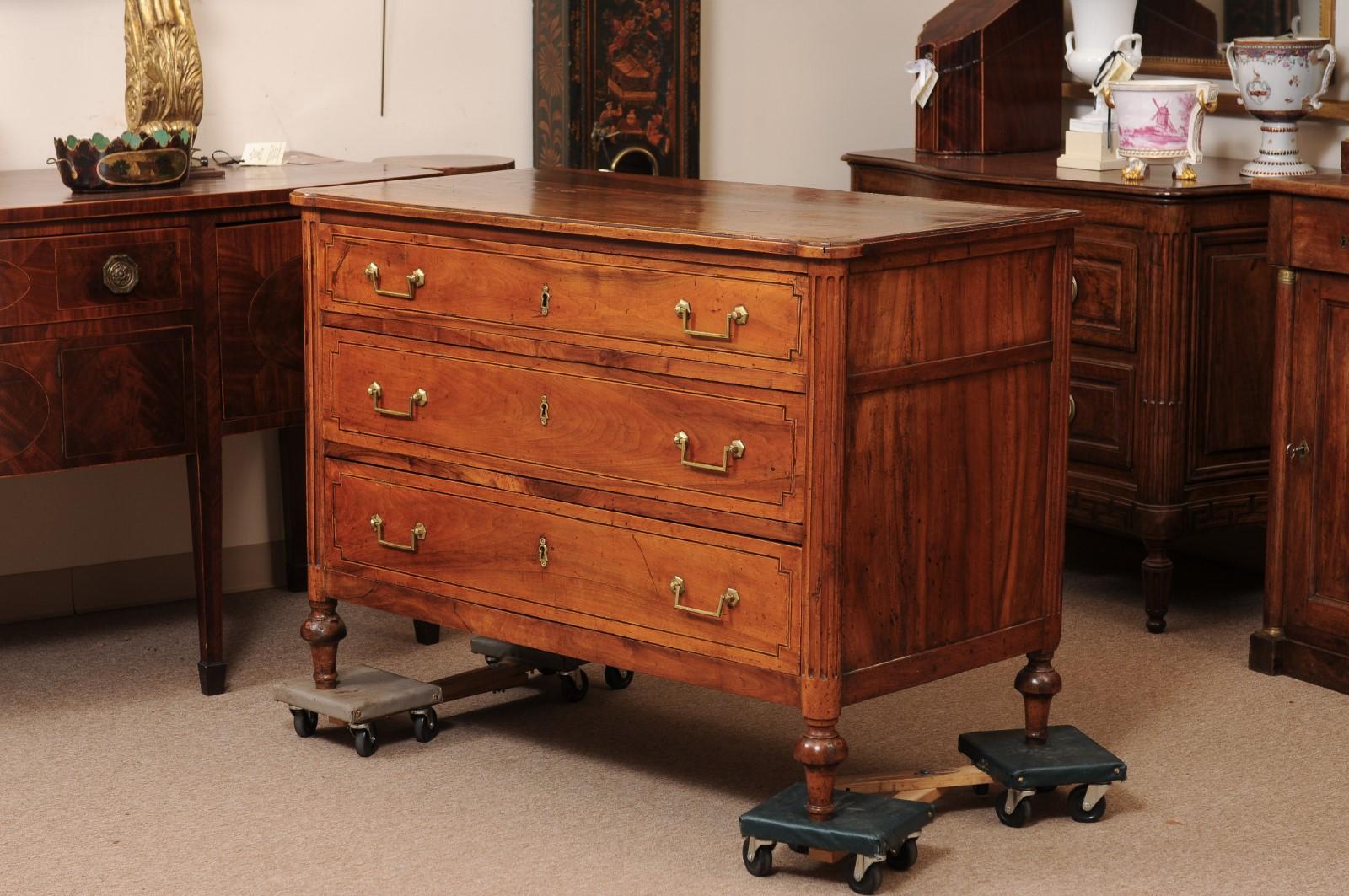 Louis XVI Walnut 3 Drawer Commode, France ca. 1790 For Sale 7