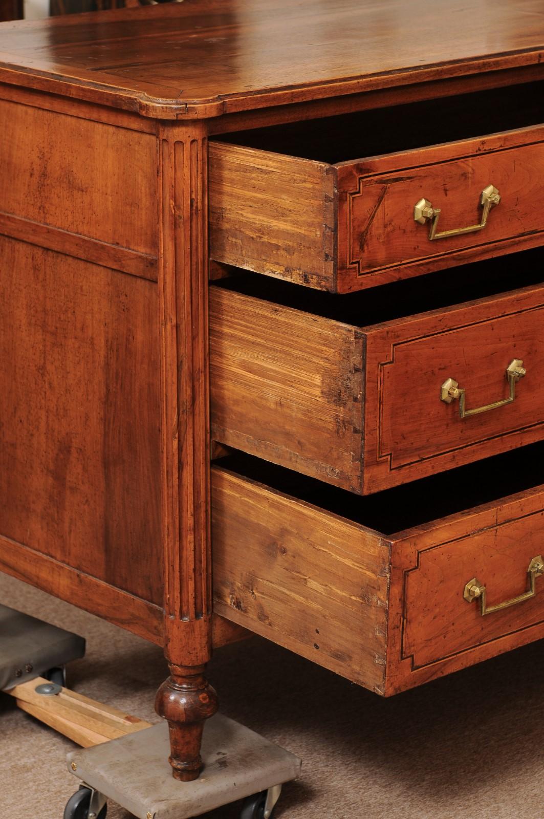 18th Century and Earlier Louis XVI Walnut 3 Drawer Commode, France ca. 1790 For Sale