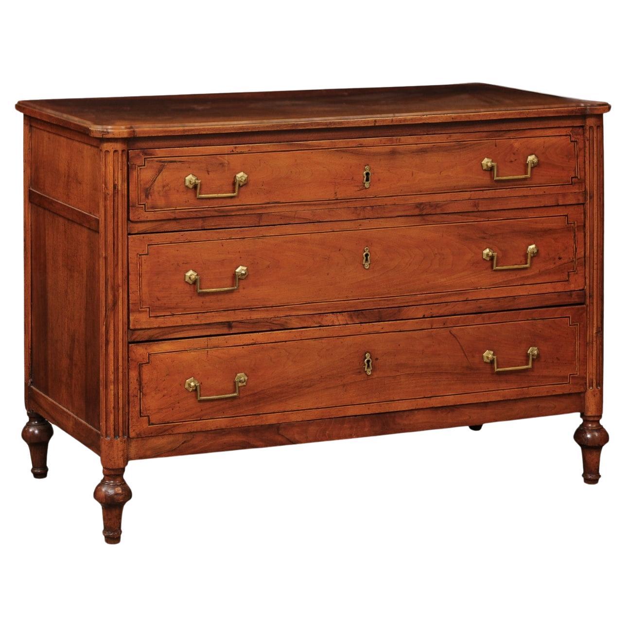 Louis XVI Walnut 3 Drawer Commode, France ca. 1790 For Sale