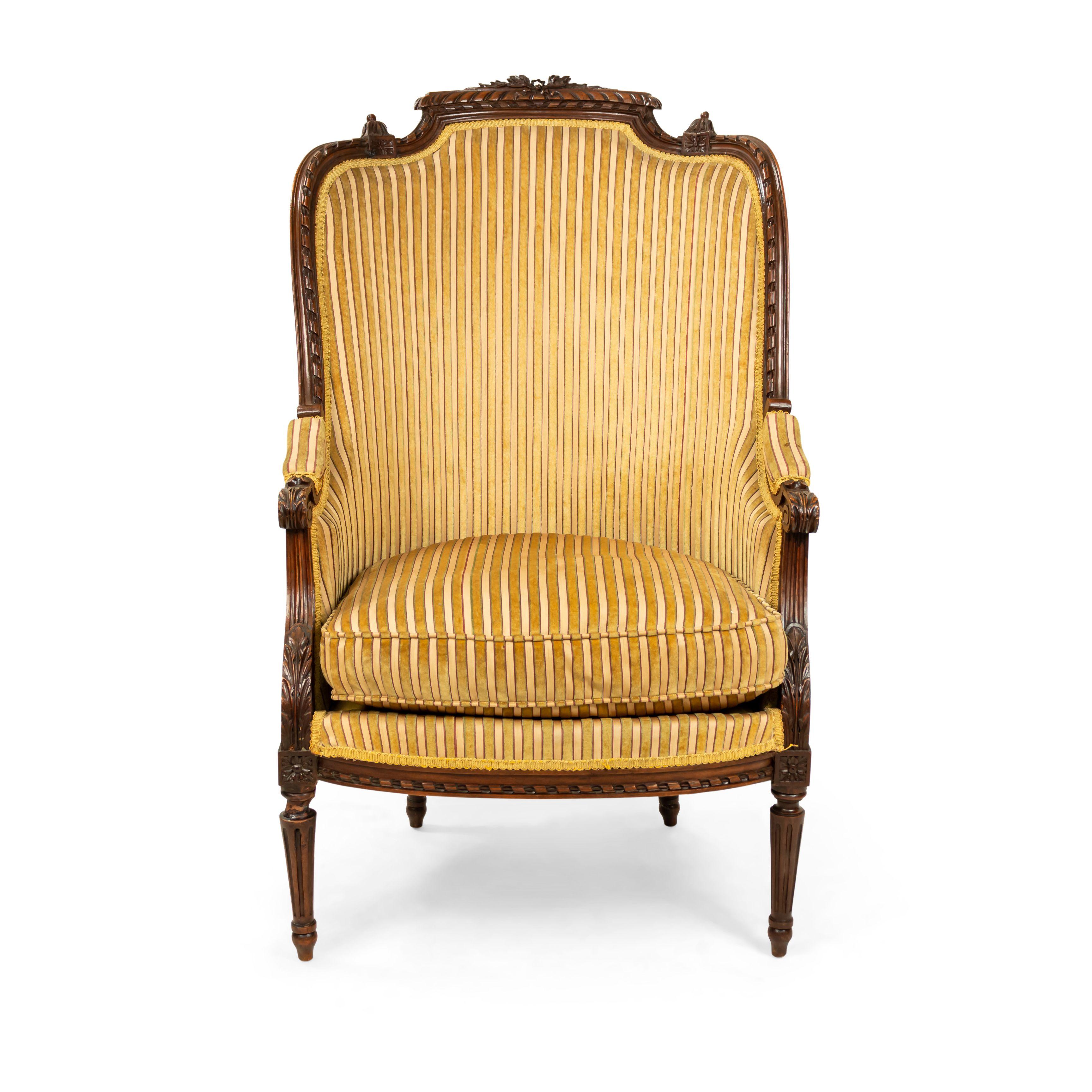 French Louis XVI Walnut Bergère Armchairs For Sale