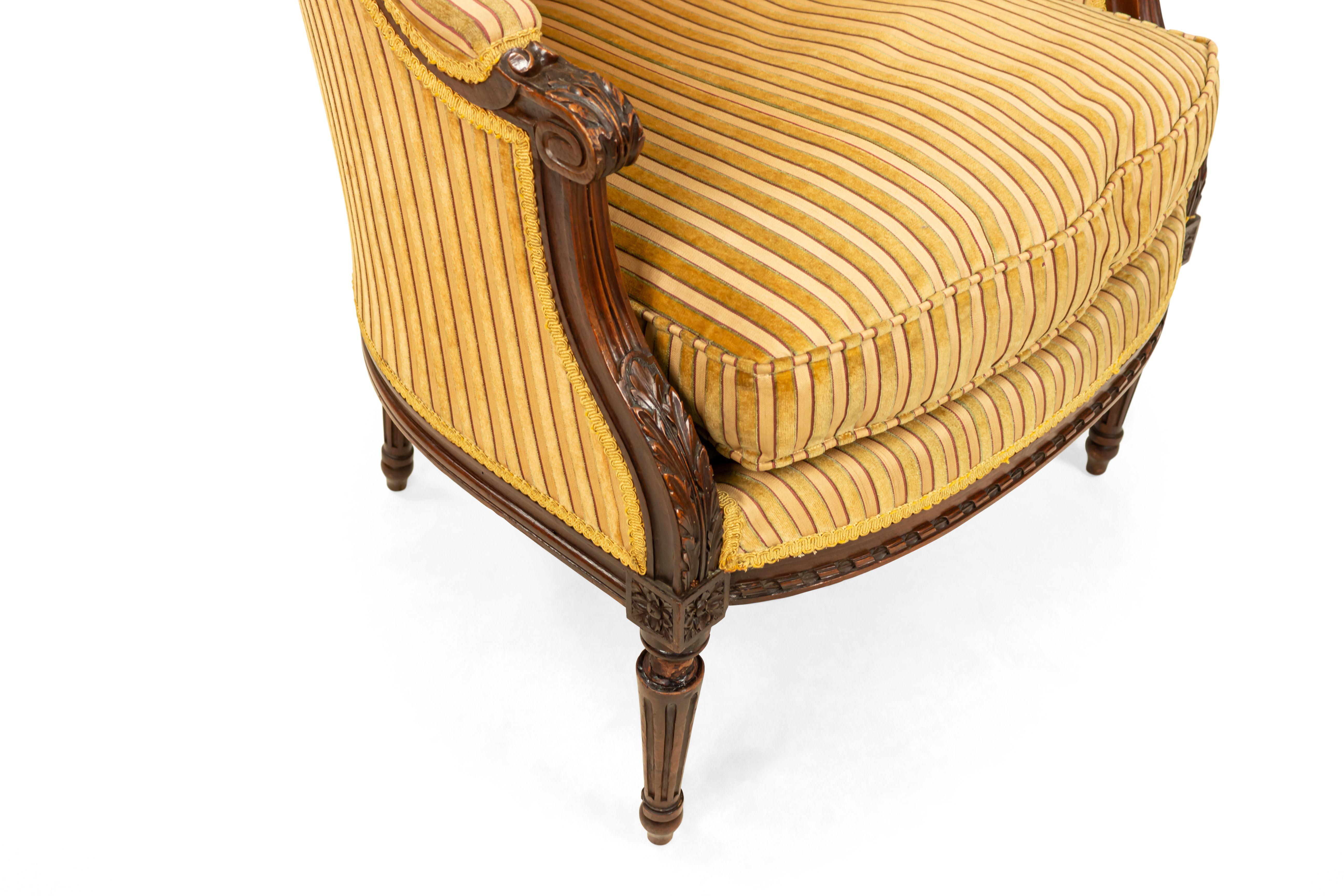 Upholstery Louis XVI Walnut Bergère Armchairs For Sale