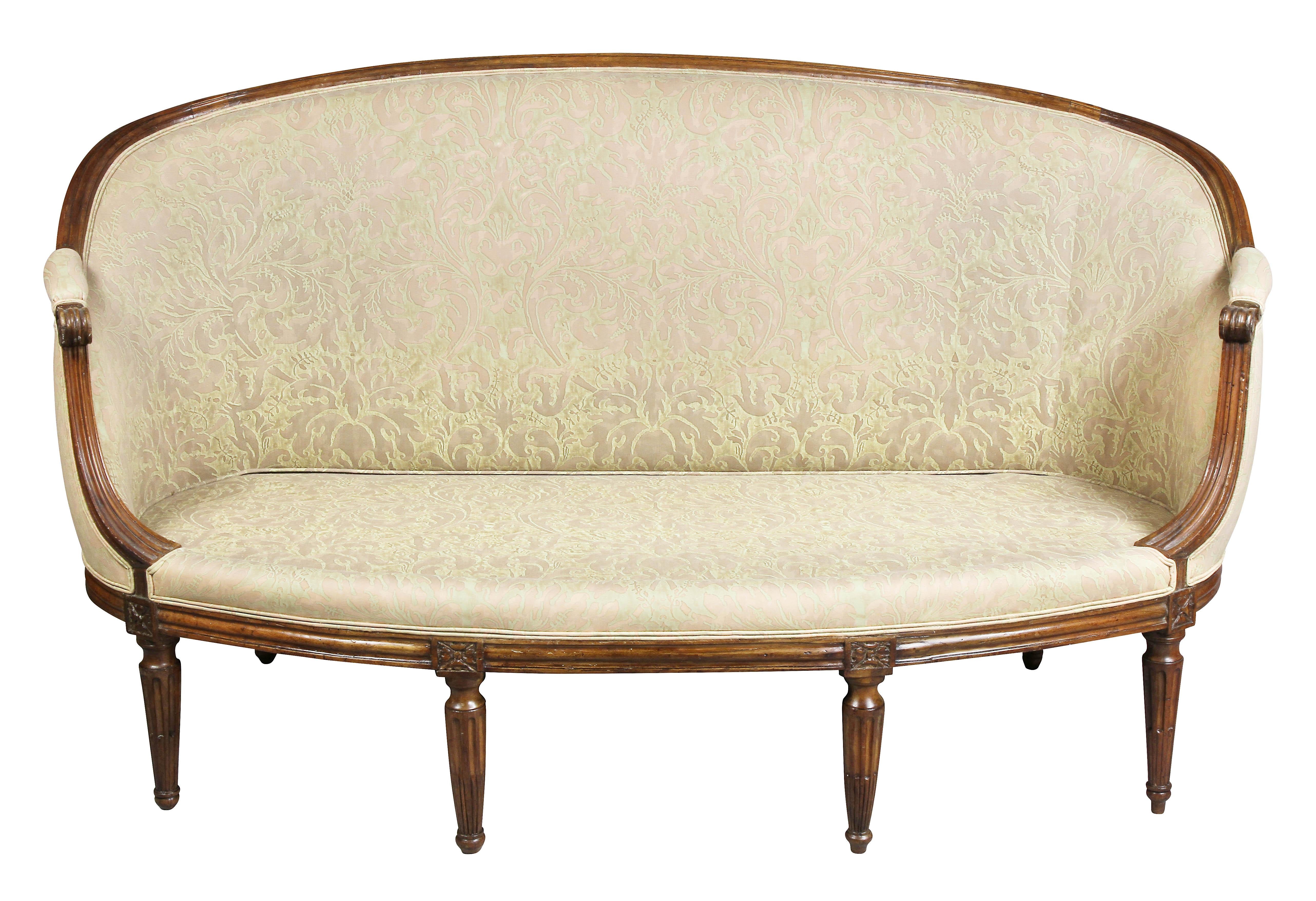 Late 18th Century Louis XVI Walnut Fortuny Upholstered Settee