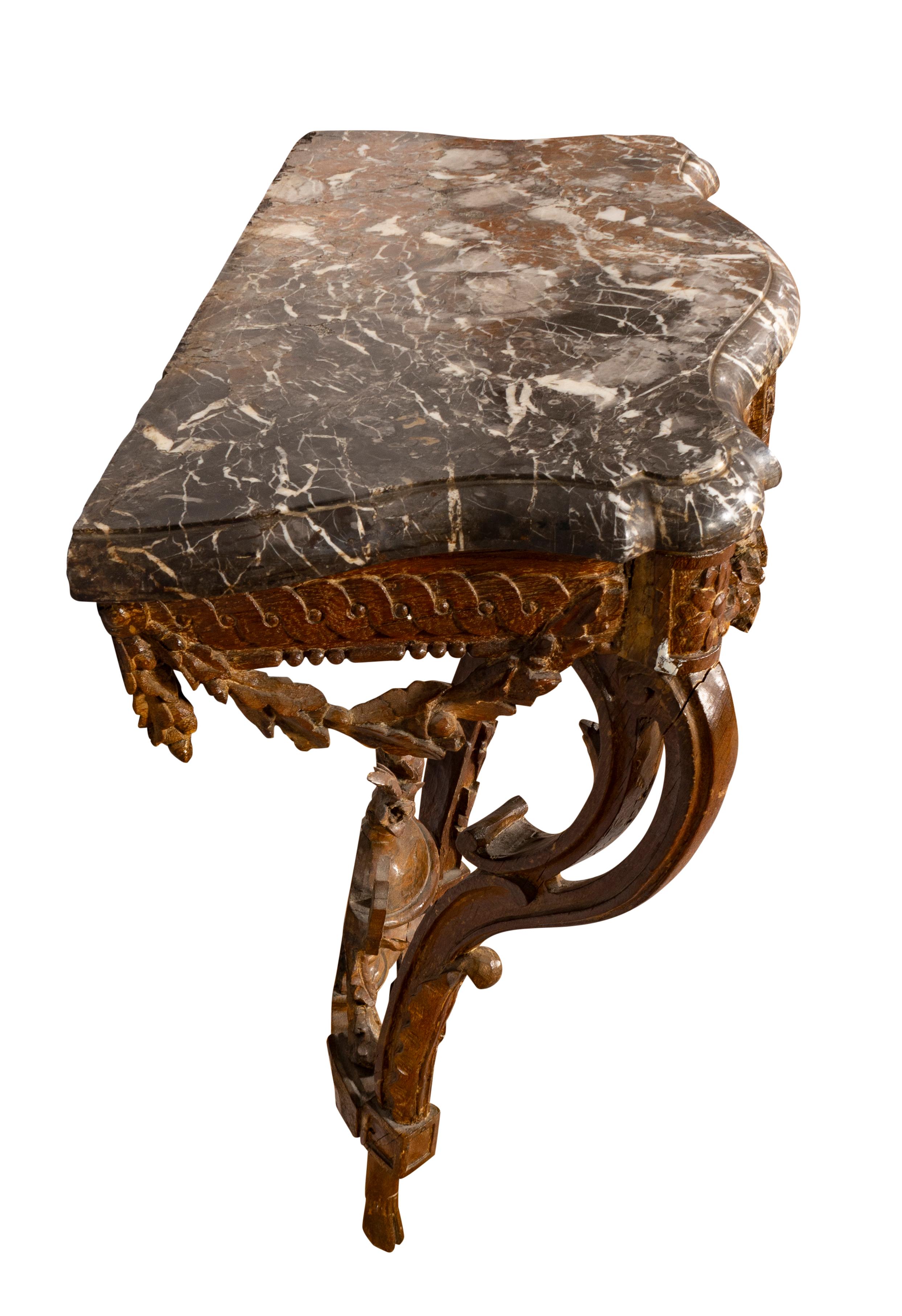 Marble Louis XVI Waxed Oak Console Table For Sale