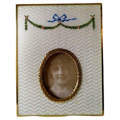 Vintage Louis XVI White Photo Frame Sterling Silver Enamel on Guillochè Salimbeni