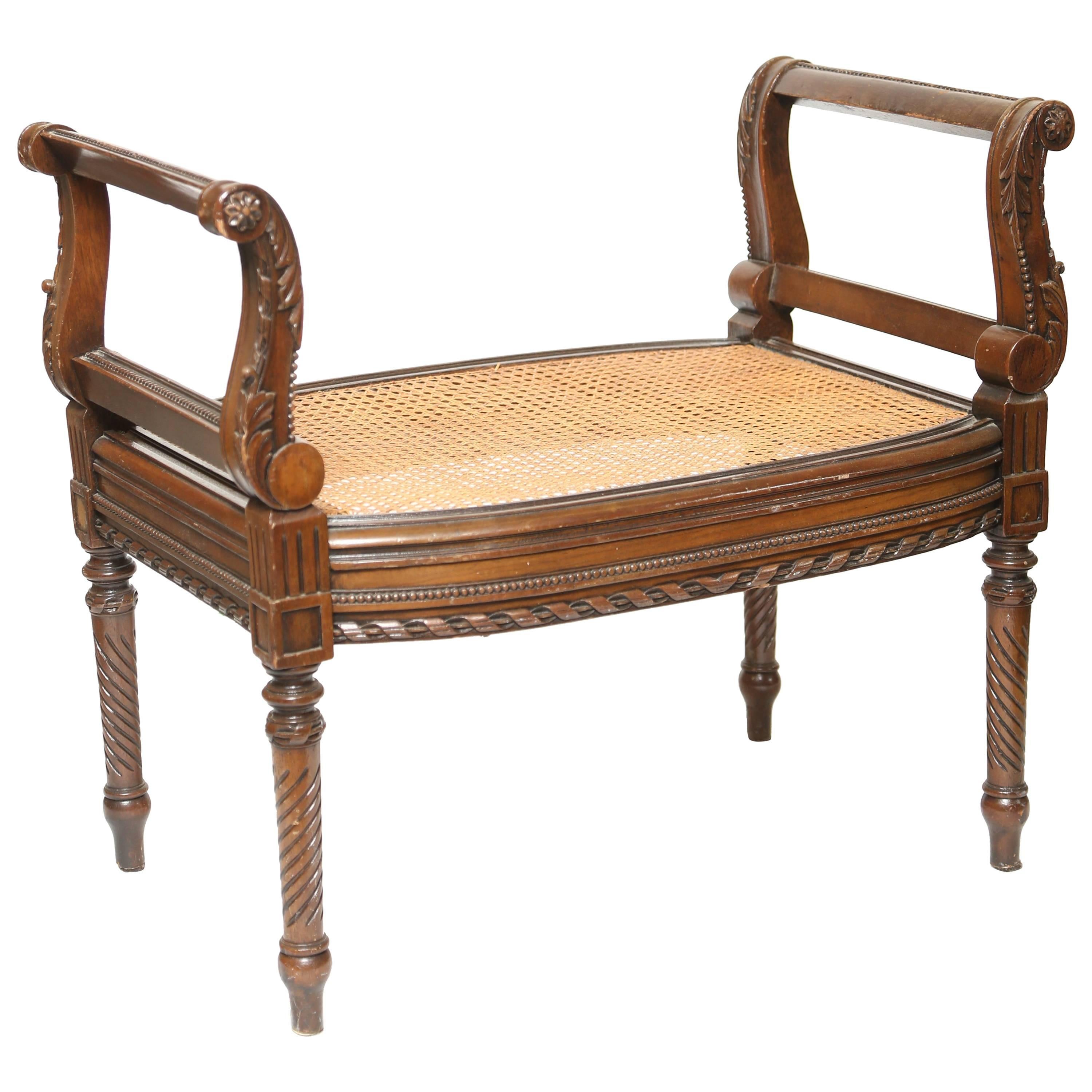 Window Seat with Caned Seat & Fluted Legs,  Louis XVI Style 