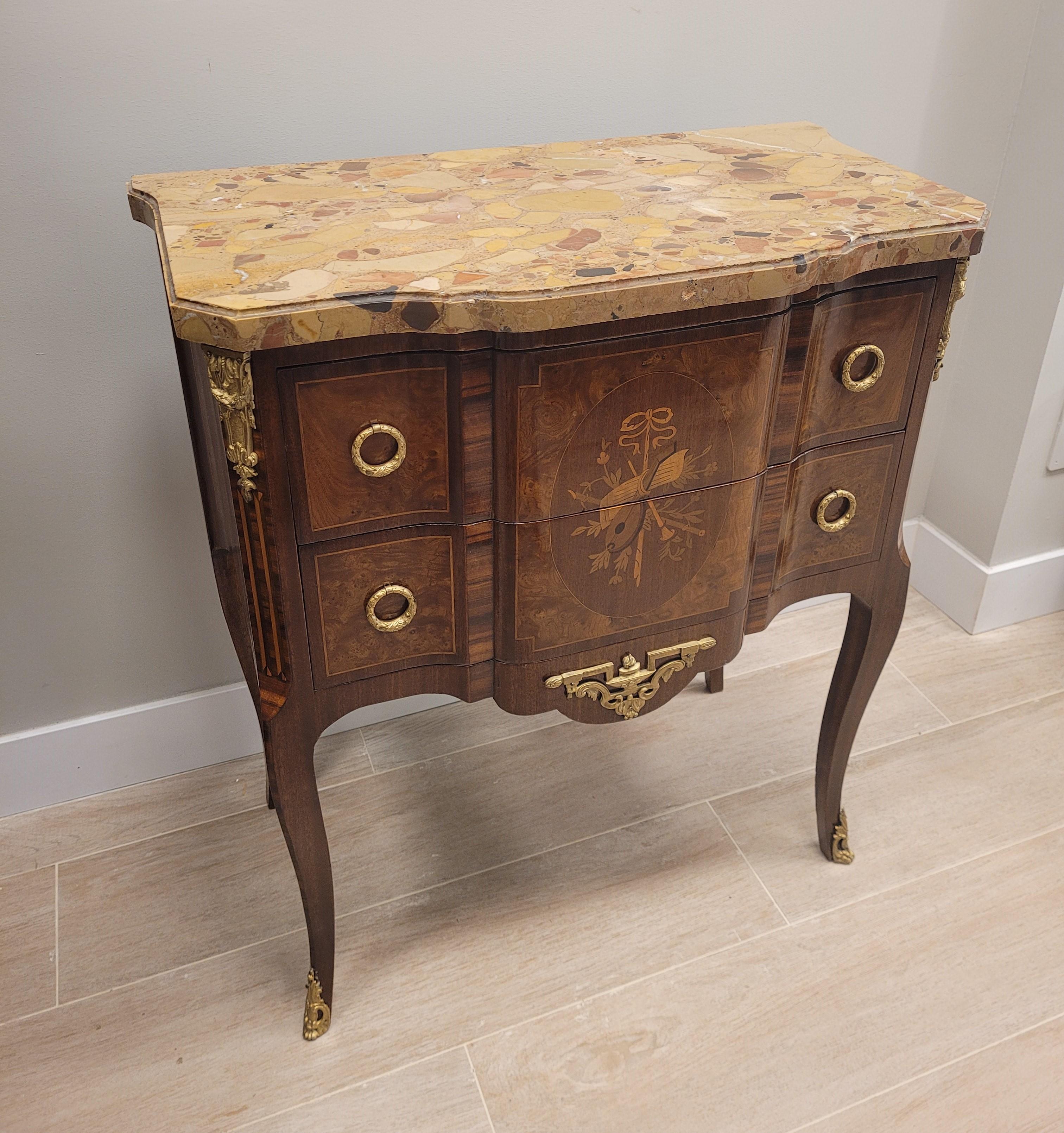 Early 19th Century Louis XVI wood French Commode , Chest of Drawers , marble For Sale