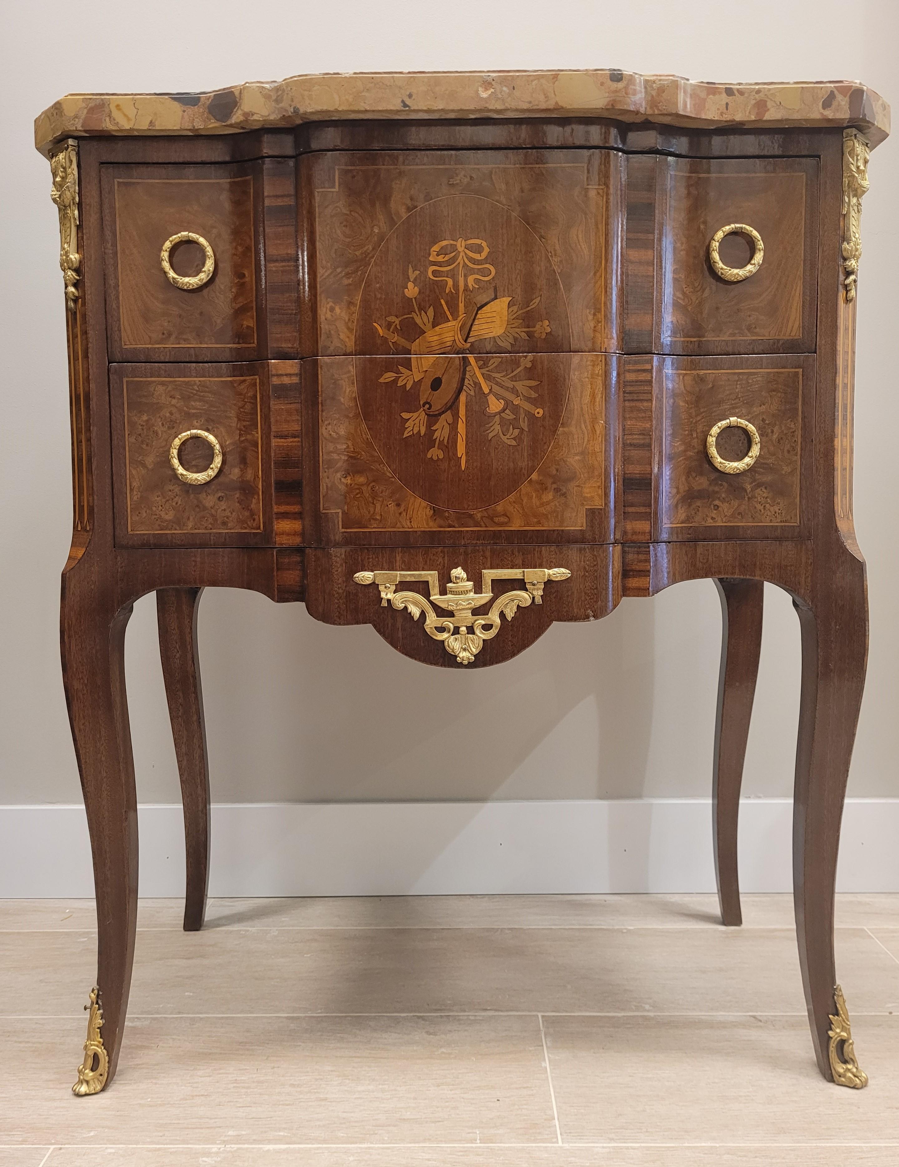 Louis XVI wood French Commode , Chest of Drawers , marble For Sale 3