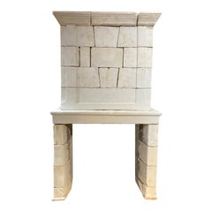 Antique Louis XVII Limestone Mantel with Trumeau