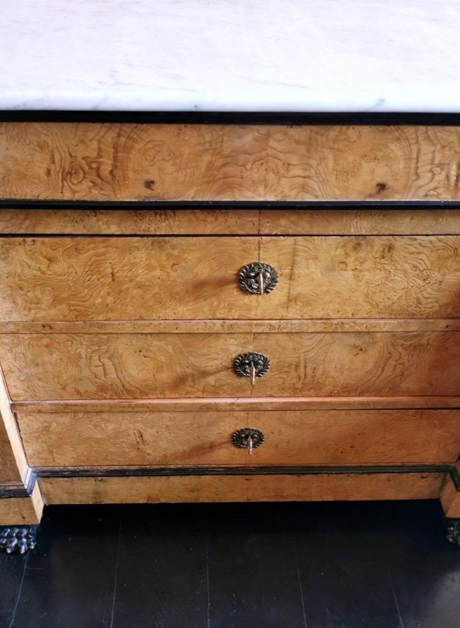 Louis XVIII Style Restoration French Walnut Chest Of Drawers With Marble Top  8