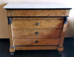 Louis XVIII Style Restoration French Walnut Chest Of Drawers With Marble Top