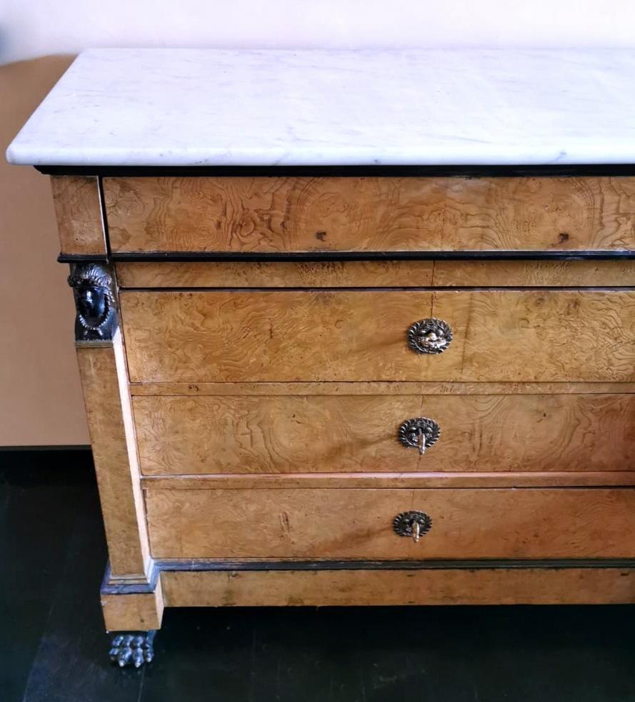 Mid-19th Century Louis XVIII Style Restoration French Walnut Chest Of Drawers With Marble Top 