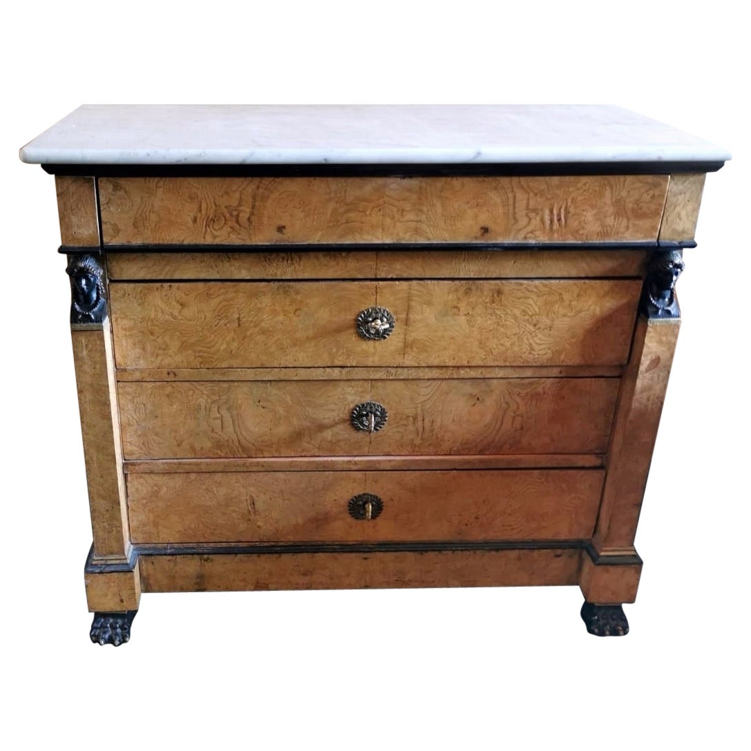 Louis XVIII Style Restoration French Walnut Chest Of Drawers With Marble Top