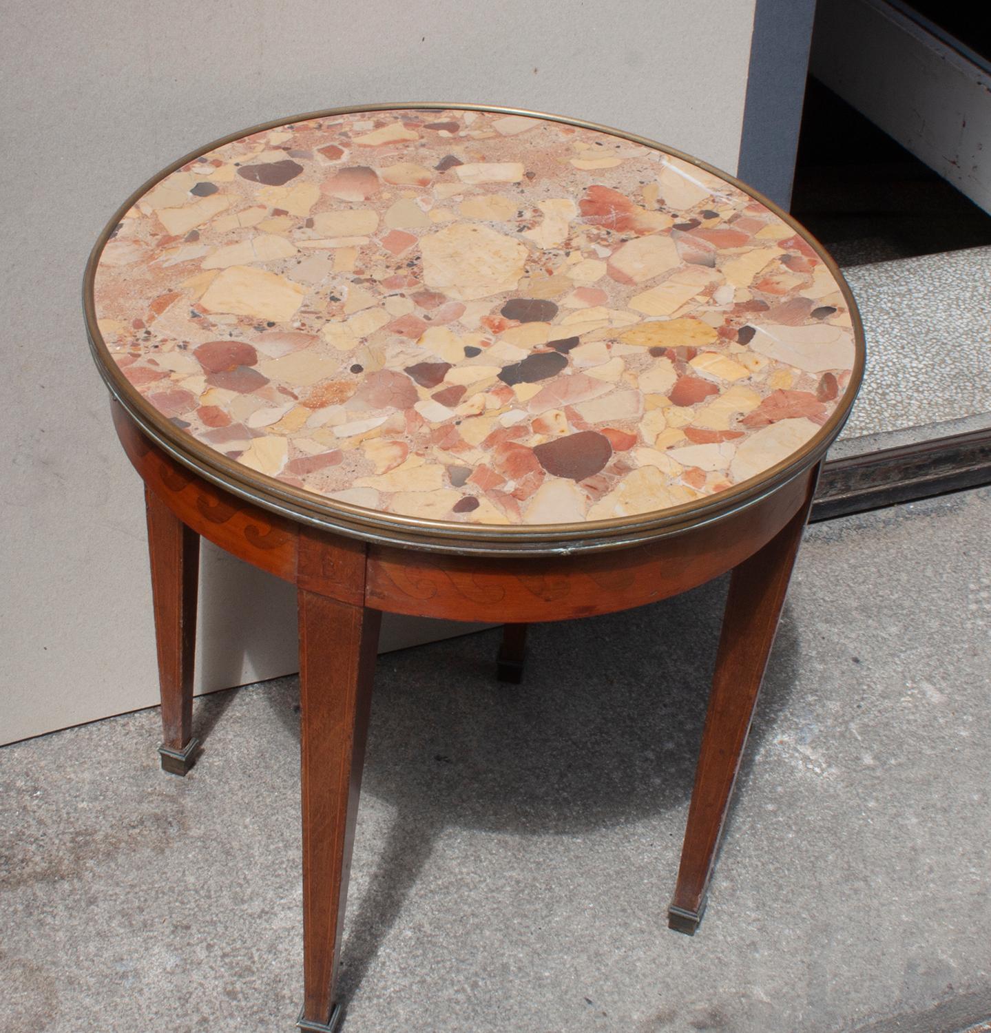 Louis XVI Style French Side Table in Breccia Marble and Wood, 1940s In Good Condition In Barcelona, Cataluna
