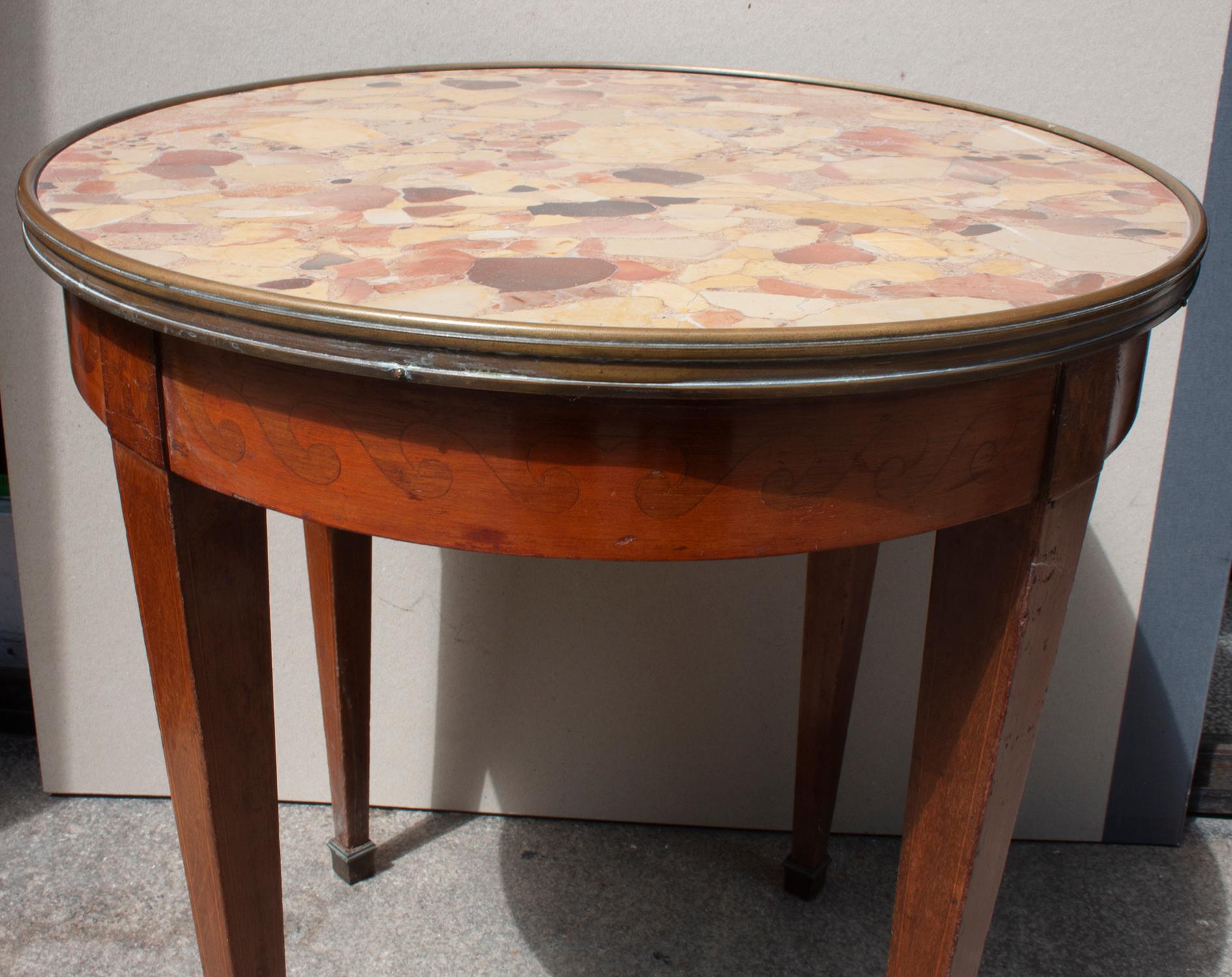 Brass Louis XVI Style French Side Table in Breccia Marble and Wood, 1940s