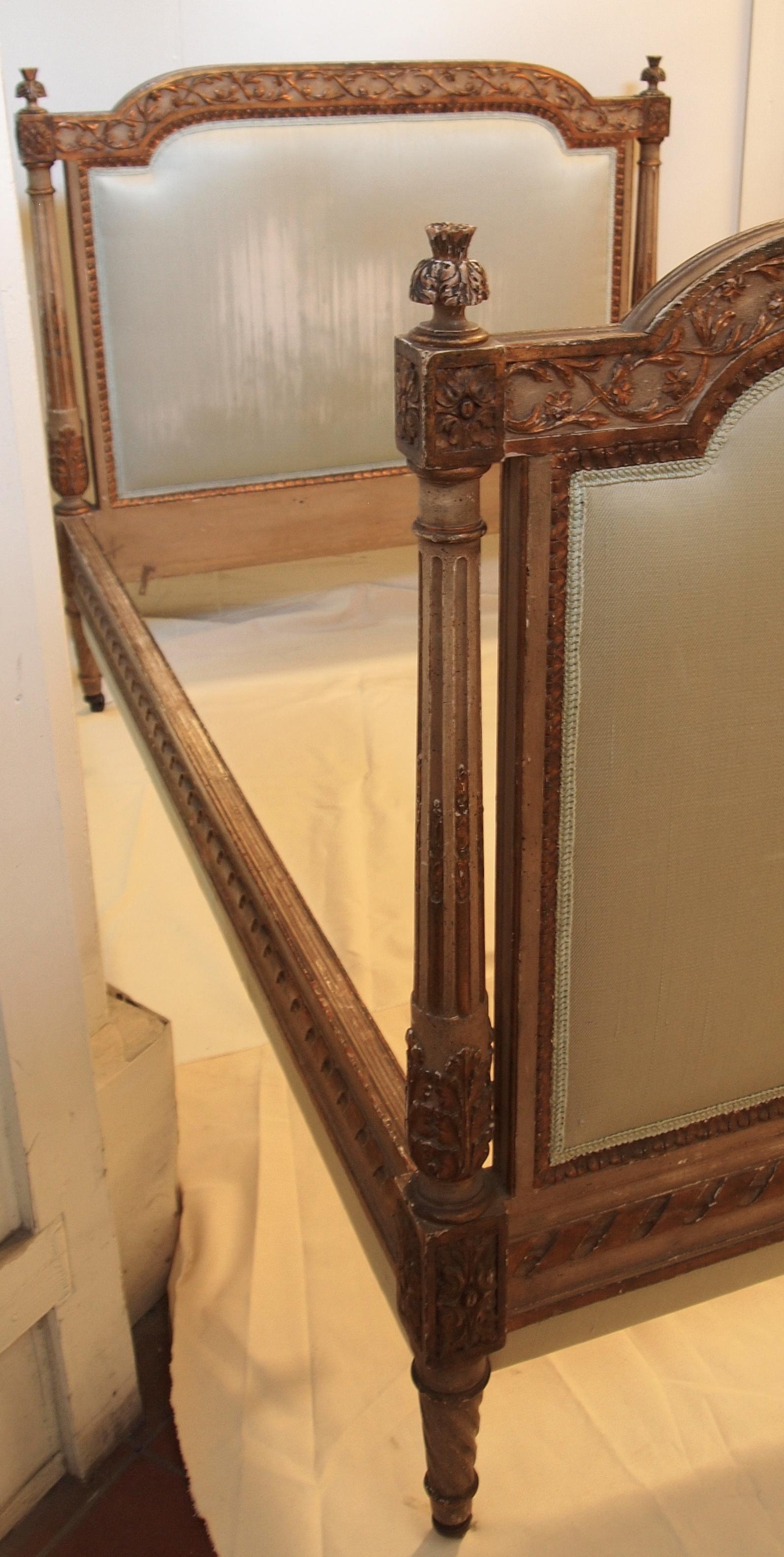 Carved Louis XVl Style Parcel-Gilt and Painted Day Bed