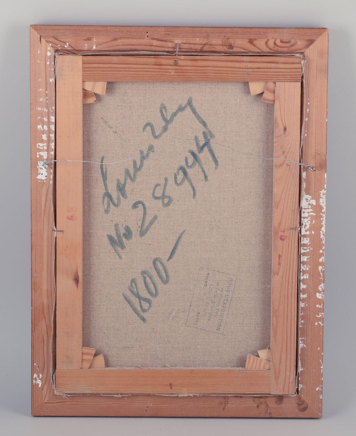 Louis Zelig, eingetragener schwedischer Künstler. Öl auf Leinwand. Stadtszene mit drei Personen im Angebot 1