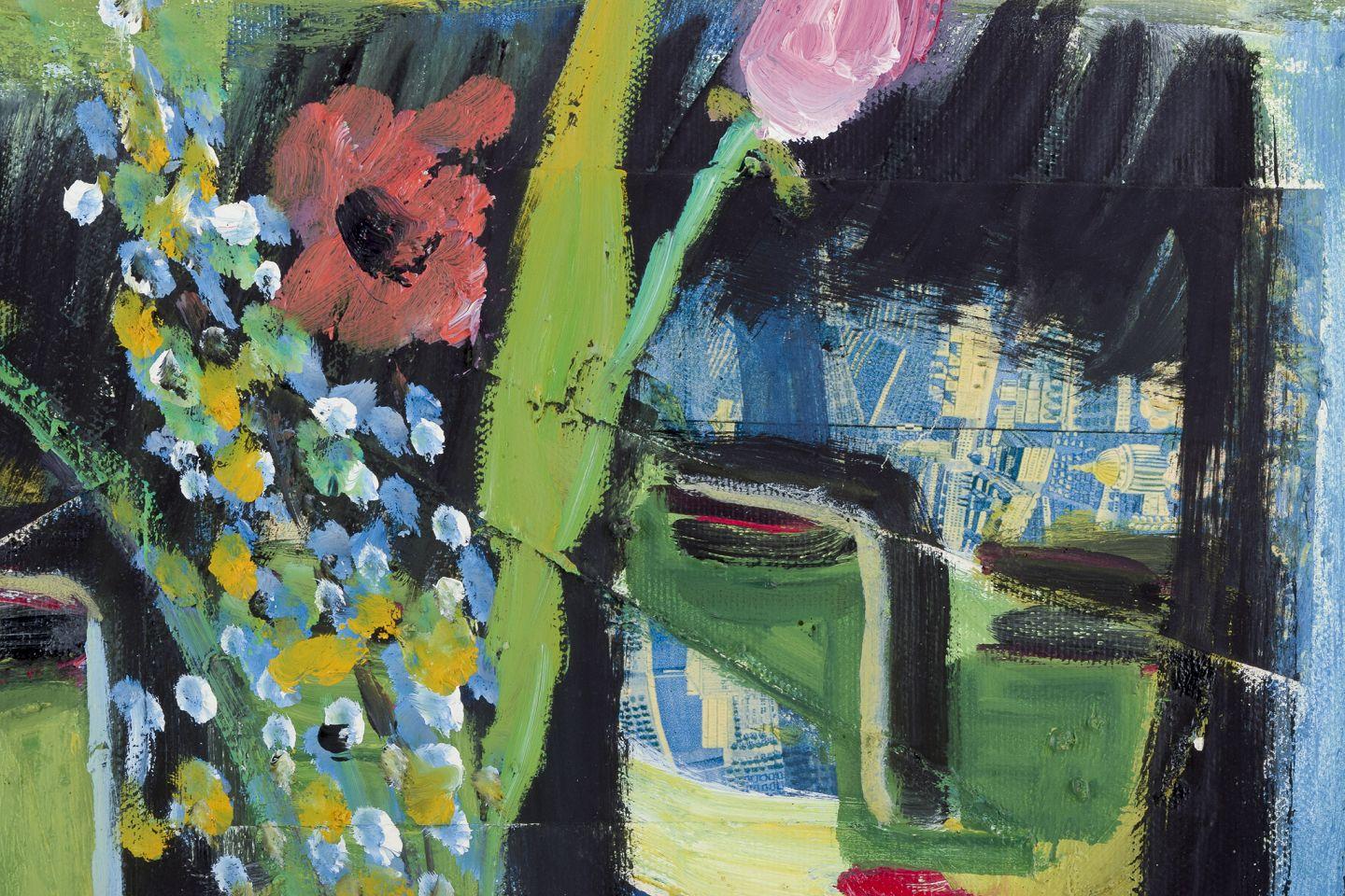 Suédois Louis Zelig. Huile sur toile. Nature morte avec des visages féminins et des fleurs. en vente