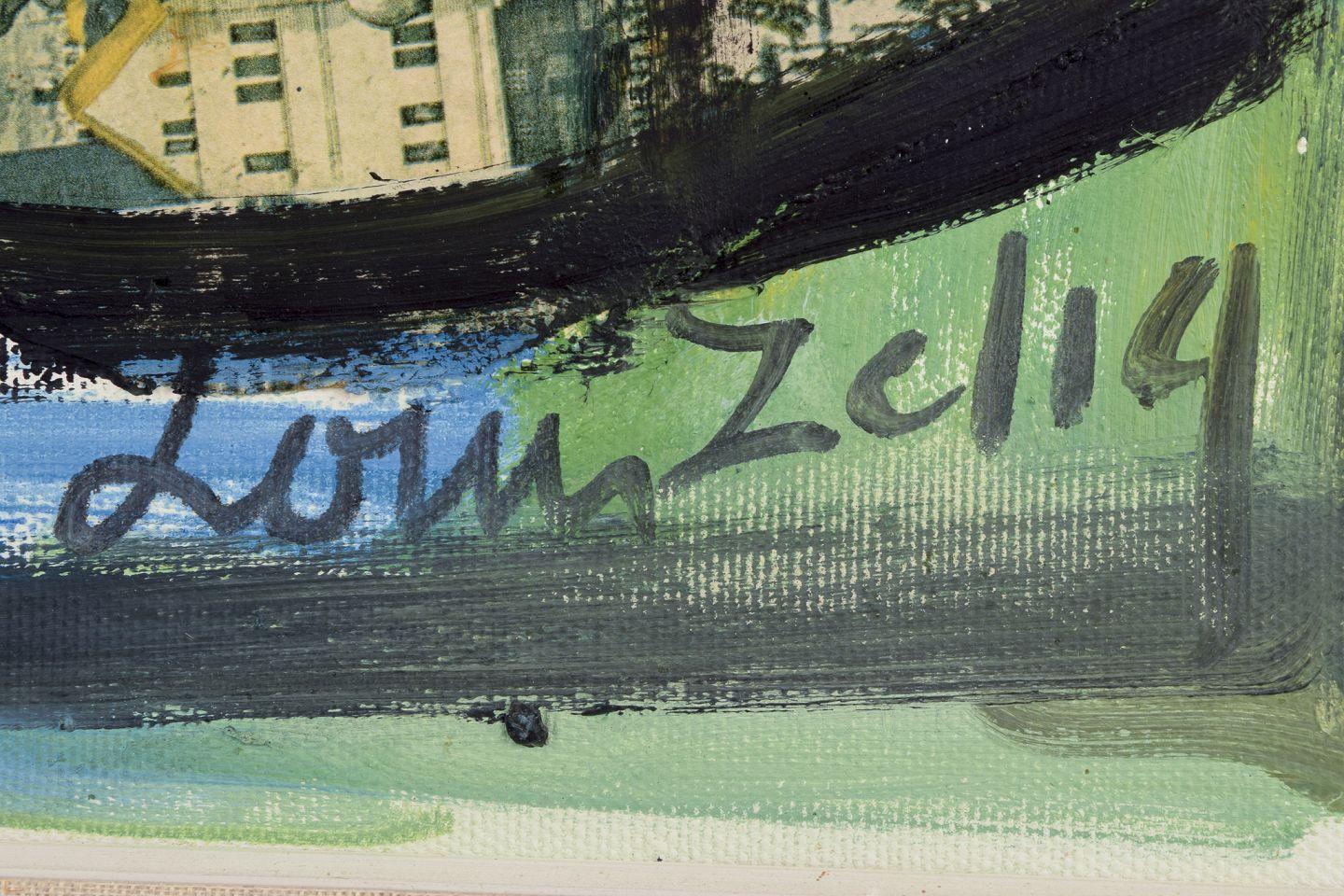 Fin du 20e siècle Louis Zelig. Huile sur toile. Nature morte avec des visages féminins et des fleurs. en vente