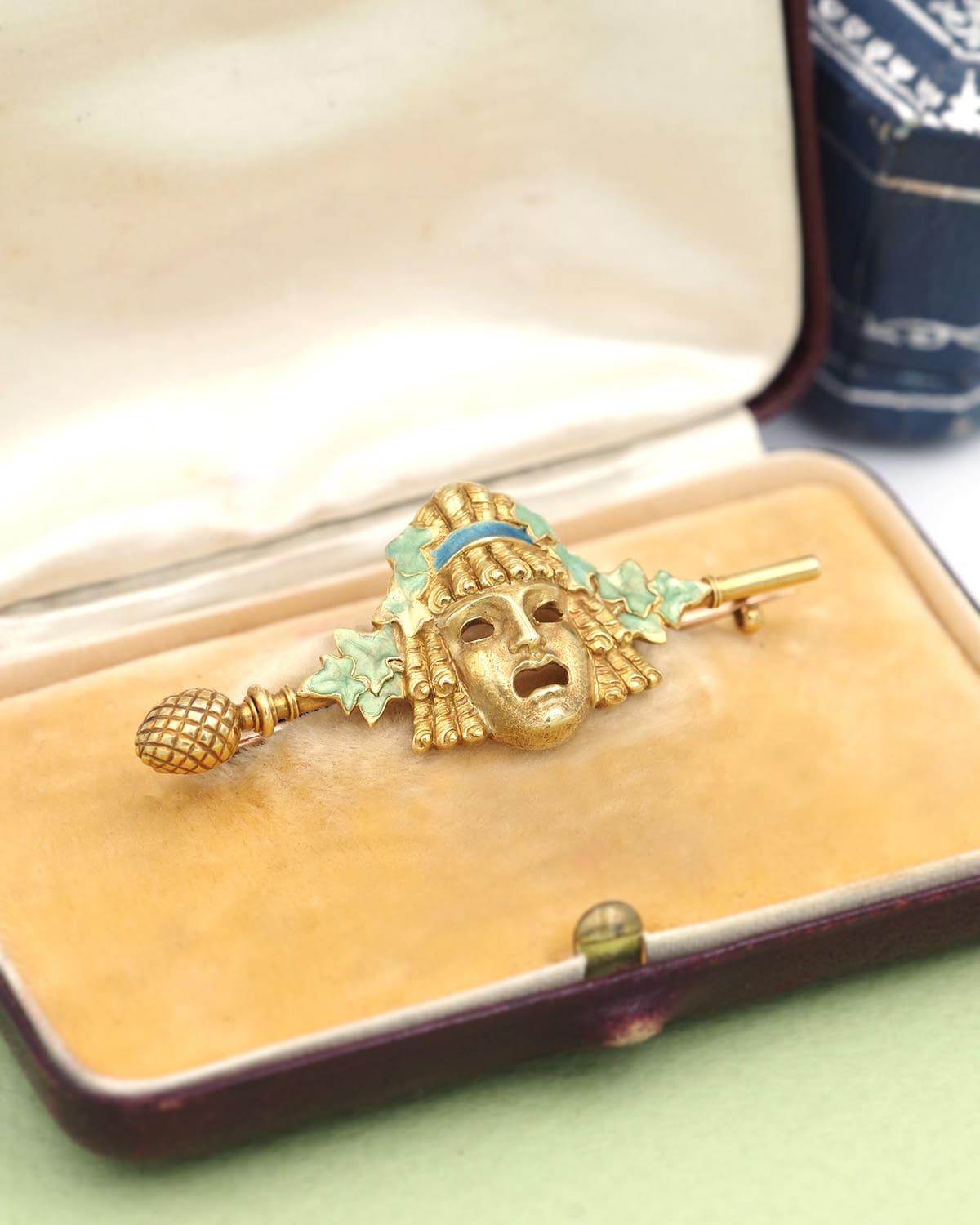 Louis Zorra Broche de máscara de teatro Art Nouveau en oro de 18 quilates en Bueno estado para la venta en PARIS, FR