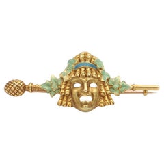 Jugendstil-Theatermaske-Brosche von Louis Zorra aus 18 Karat Gold