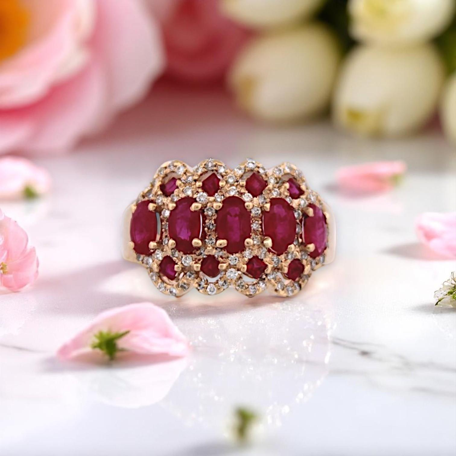 Modern Louisa  14k White Gold Ring With 1.90 Ct Natural Rubies (oval & Round) For Sale
