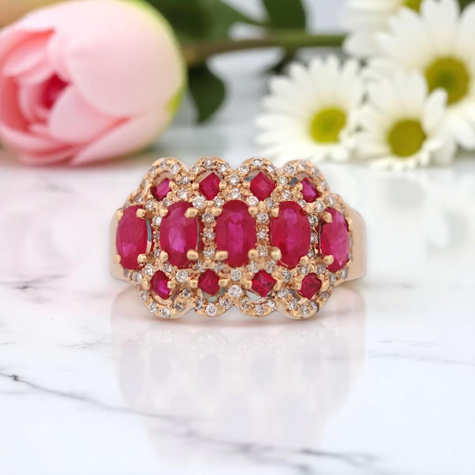 Women's Louisa  14k White Gold Ring With 1.90 Ct Natural Rubies (oval & Round) For Sale