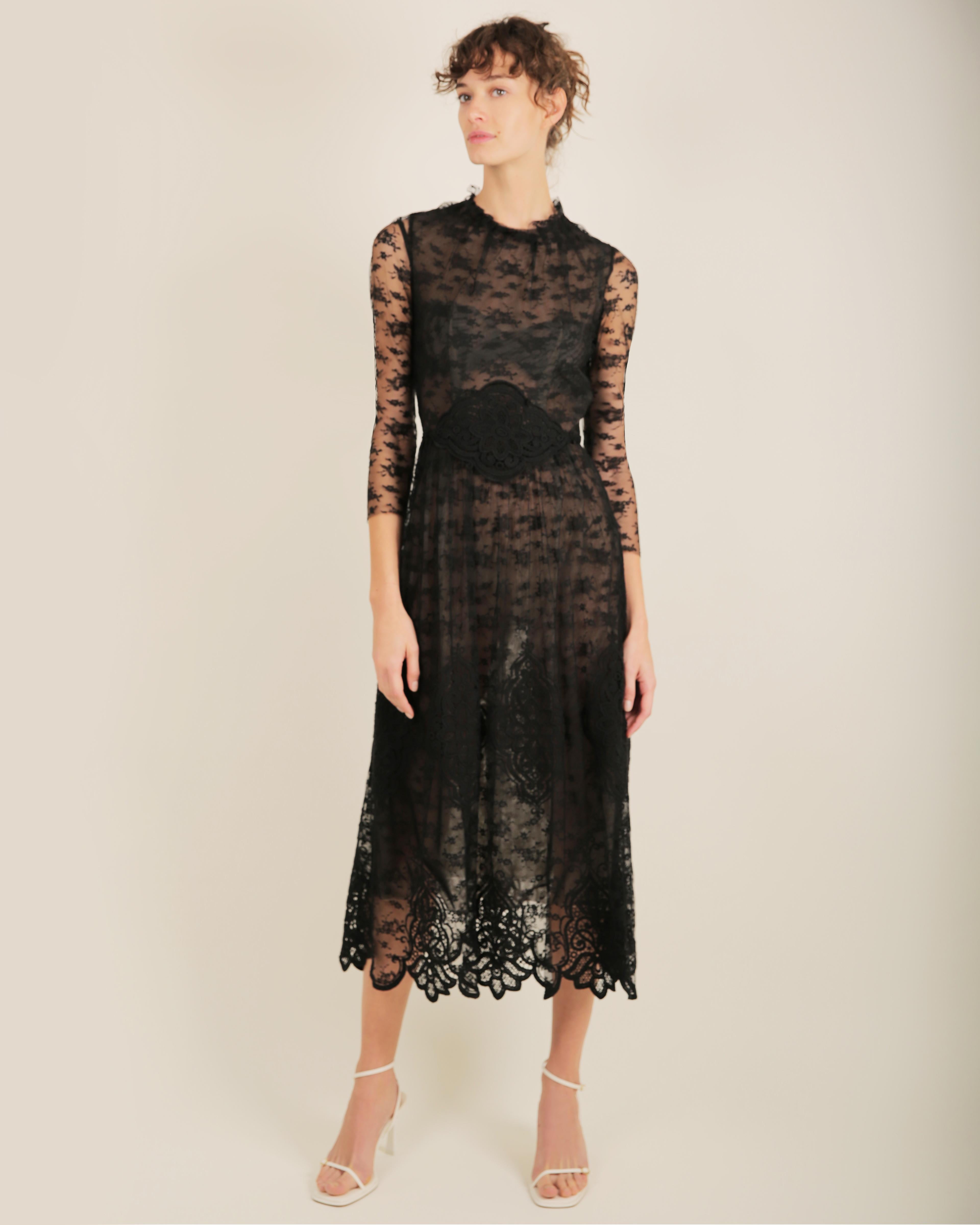 Louisa Beccaria black sheer lace crochet tulle midi maxi dress IT 40 In Excellent Condition For Sale In Paris, FR