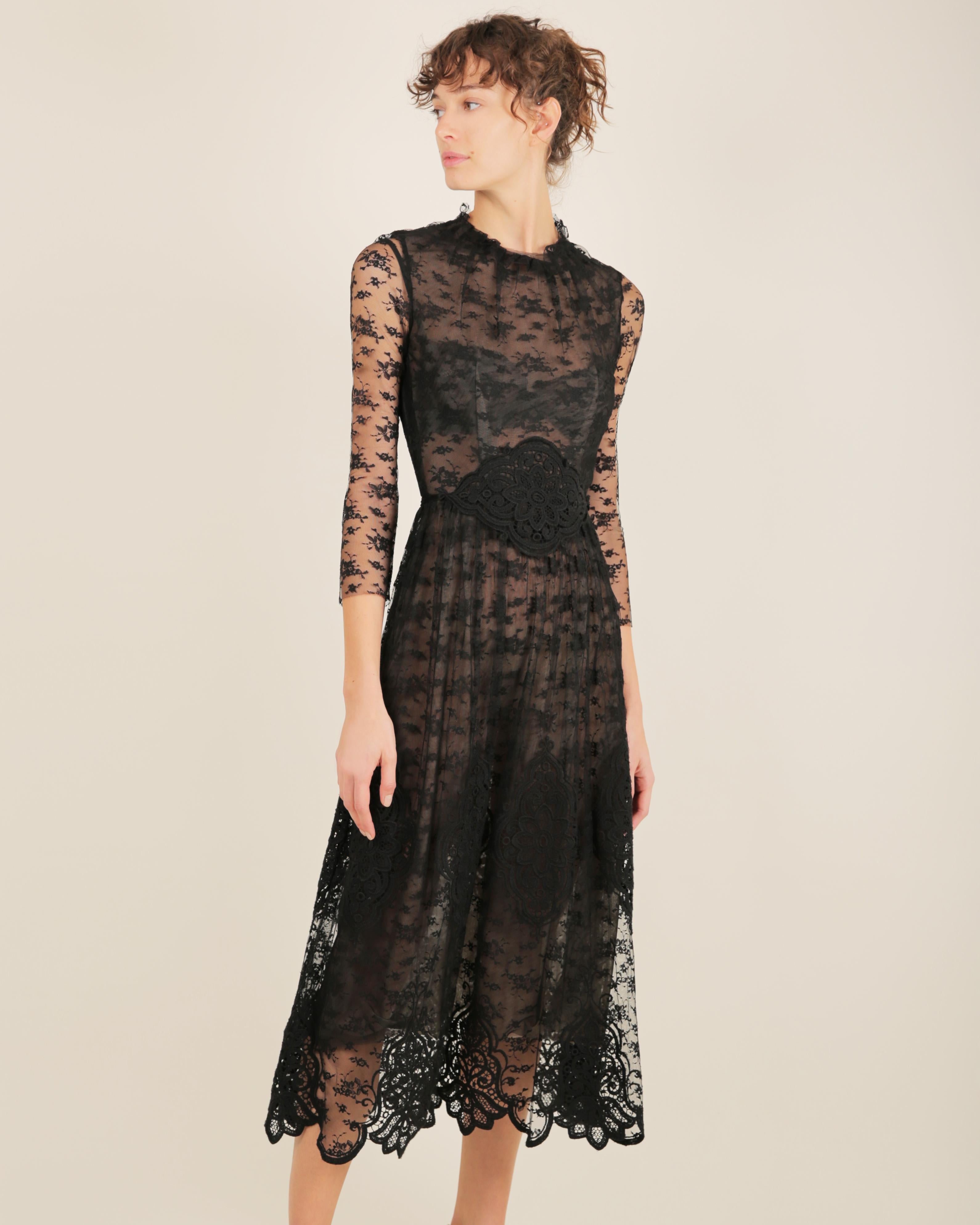 Women's Louisa Beccaria black sheer lace crochet tulle midi maxi dress IT 40 For Sale