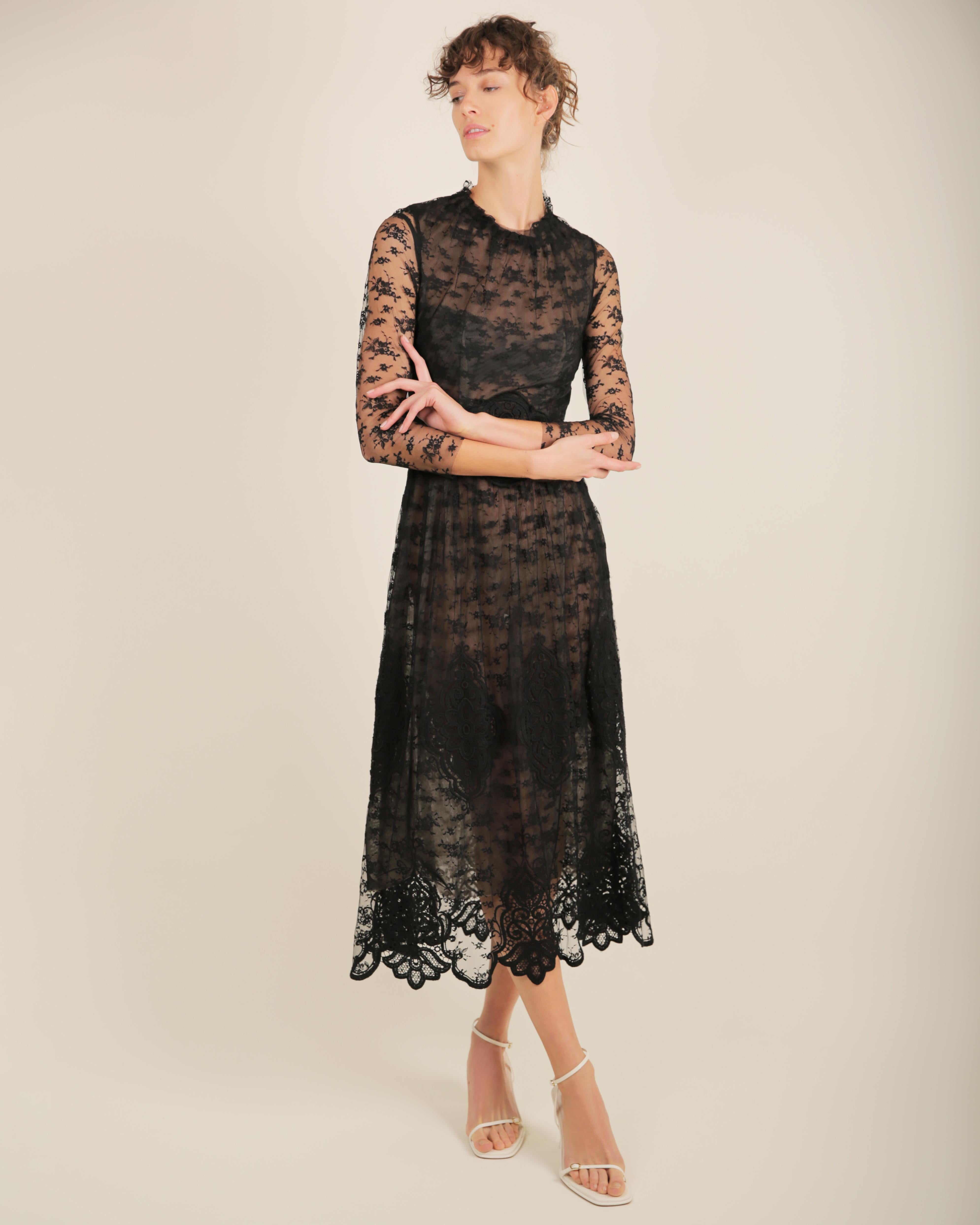 Louisa Beccaria black sheer lace crochet tulle midi maxi dress IT 40 For Sale 1