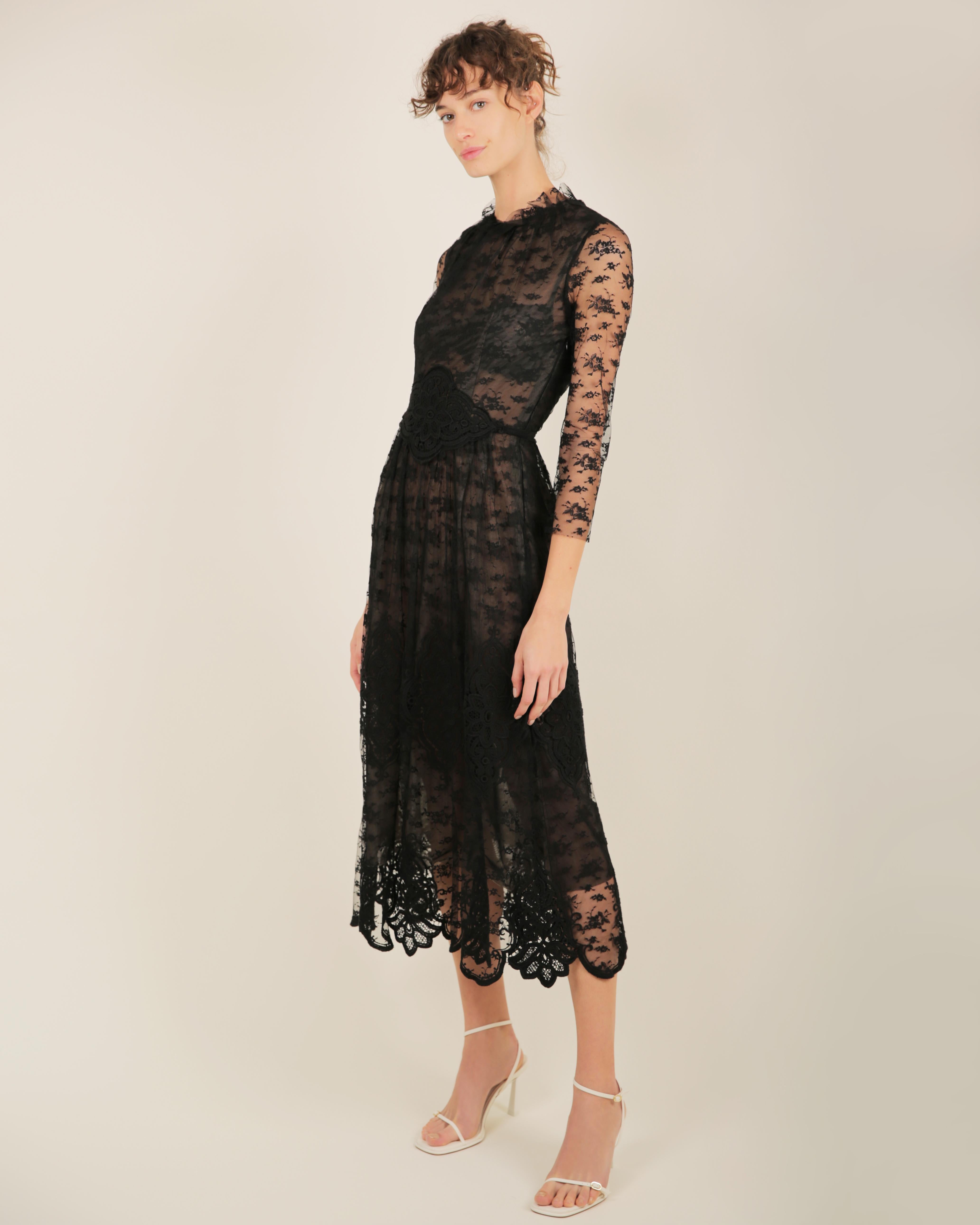 Louisa Beccaria black sheer lace crochet tulle midi maxi dress IT 40 For Sale 2