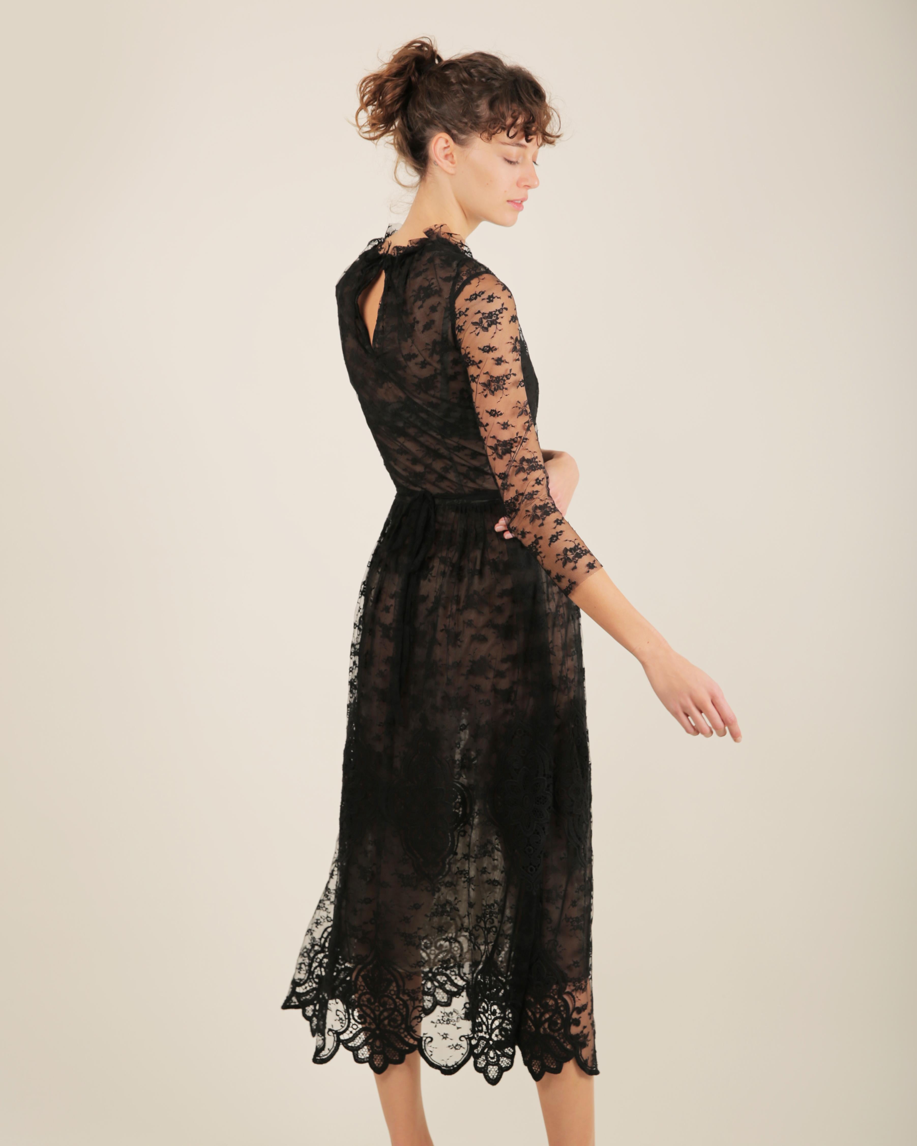 Louisa Beccaria black sheer lace crochet tulle midi maxi dress IT 40 For Sale 3