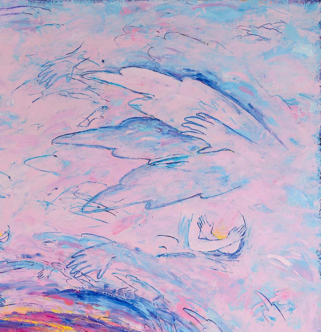 Poignée du coucher du soleil  - Violet Abstract Painting par Louisa Chase