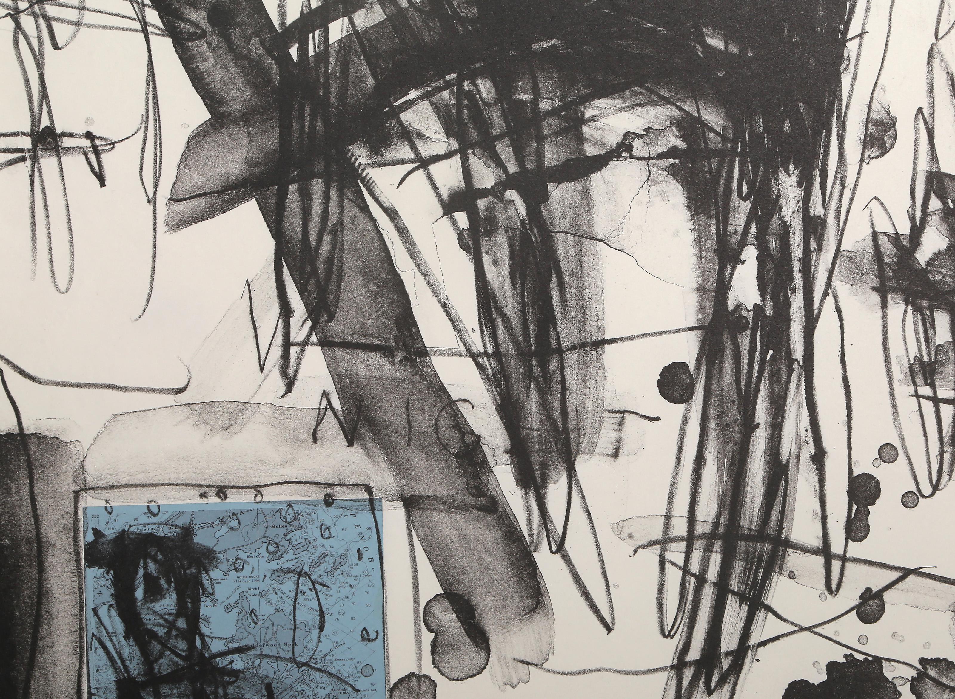 Noche, litografía expresionista abstracta con collage de Louisa Chase en venta 1