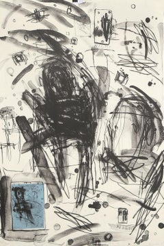Night, Abstract Expressionist Lithograph with Collage by Louisa Chase