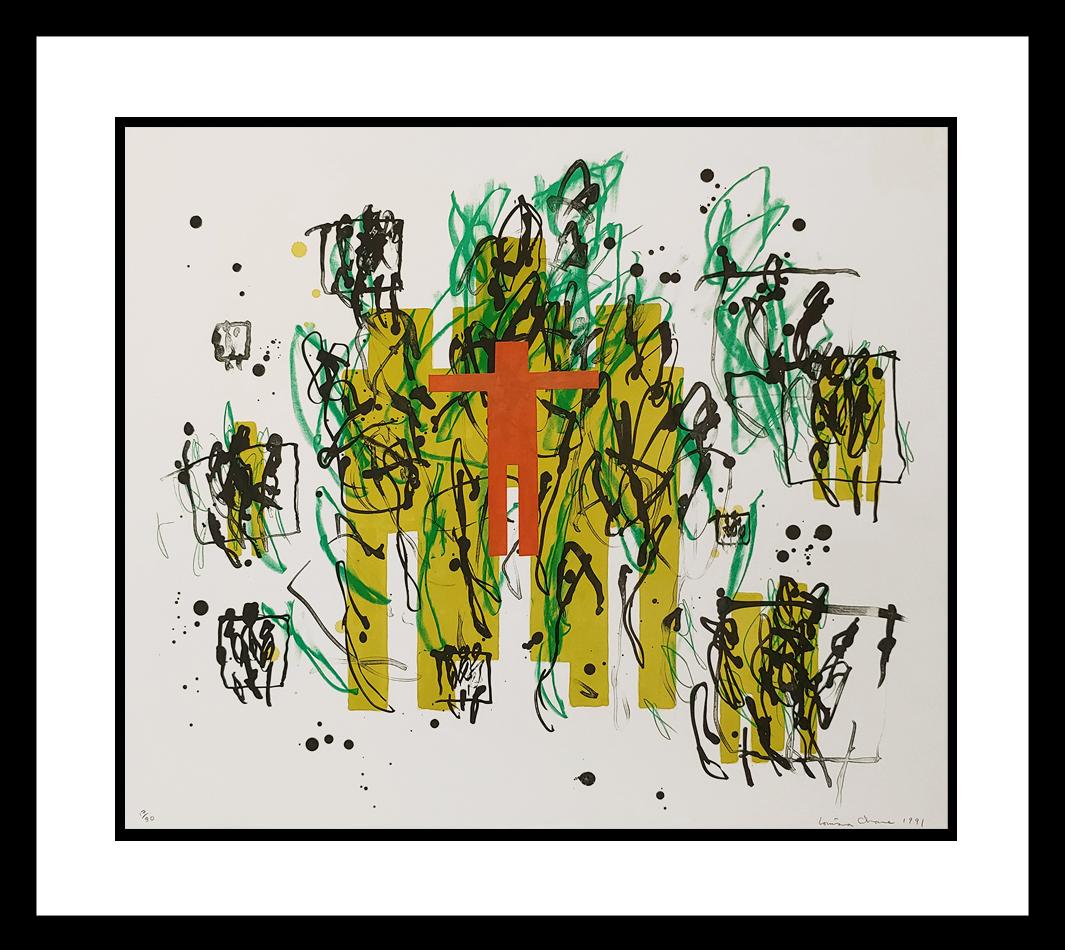 Untitled, Figure with gestural shadows, 1991 Color Lithograph with Chine Colle,