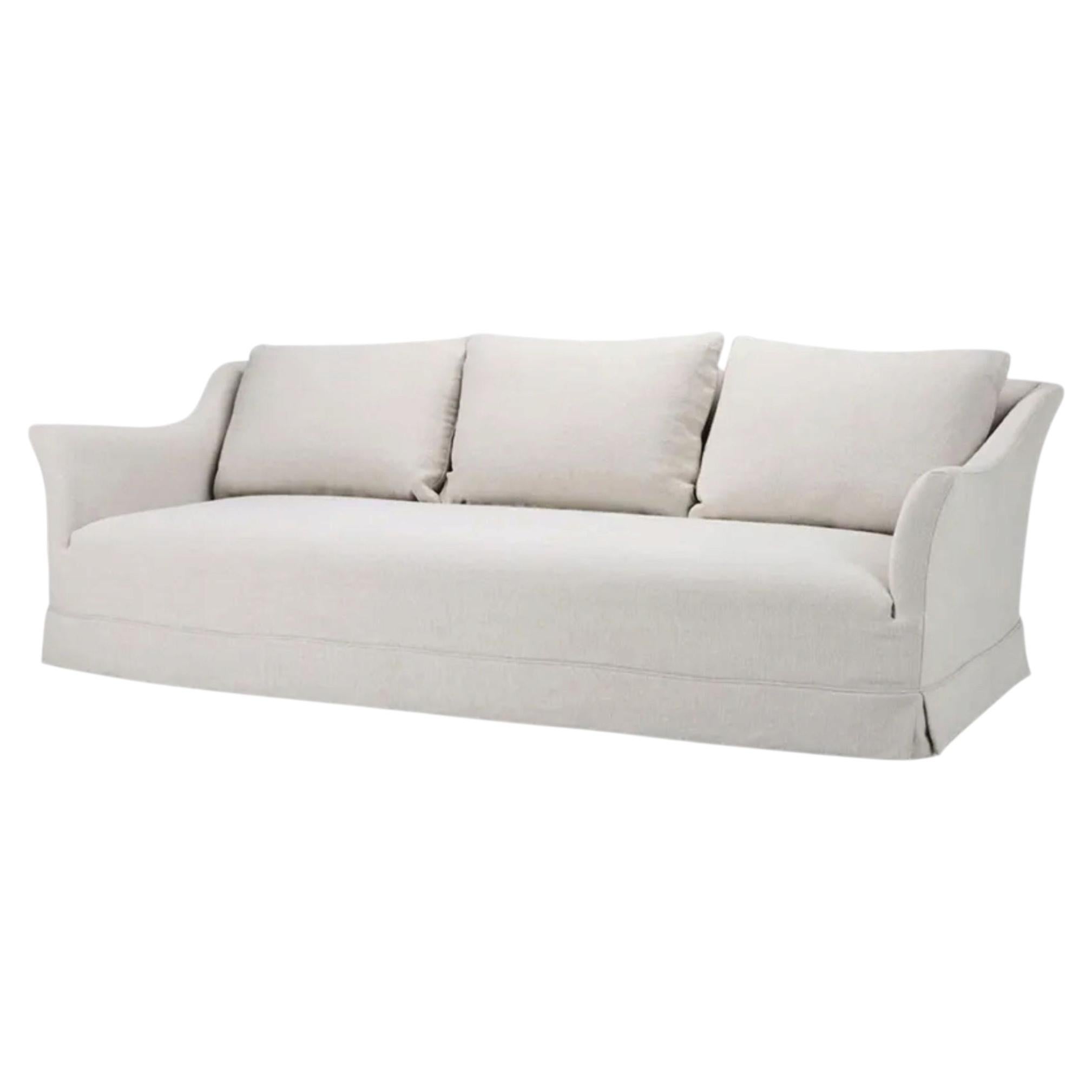 Louisa Curved Sofa in Belgian Linen, Handcrafted in Belgium, Custom Sizes For Sale