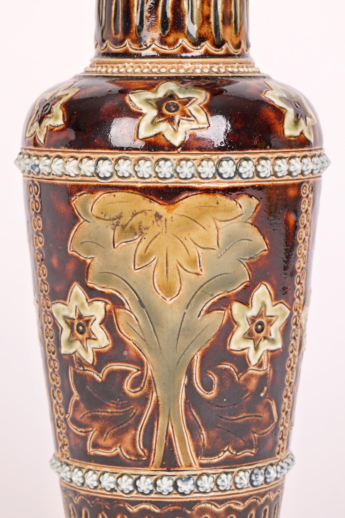 English Louisa E Edwards Doulton Lambeth Aesthetic Movement Floral Vase