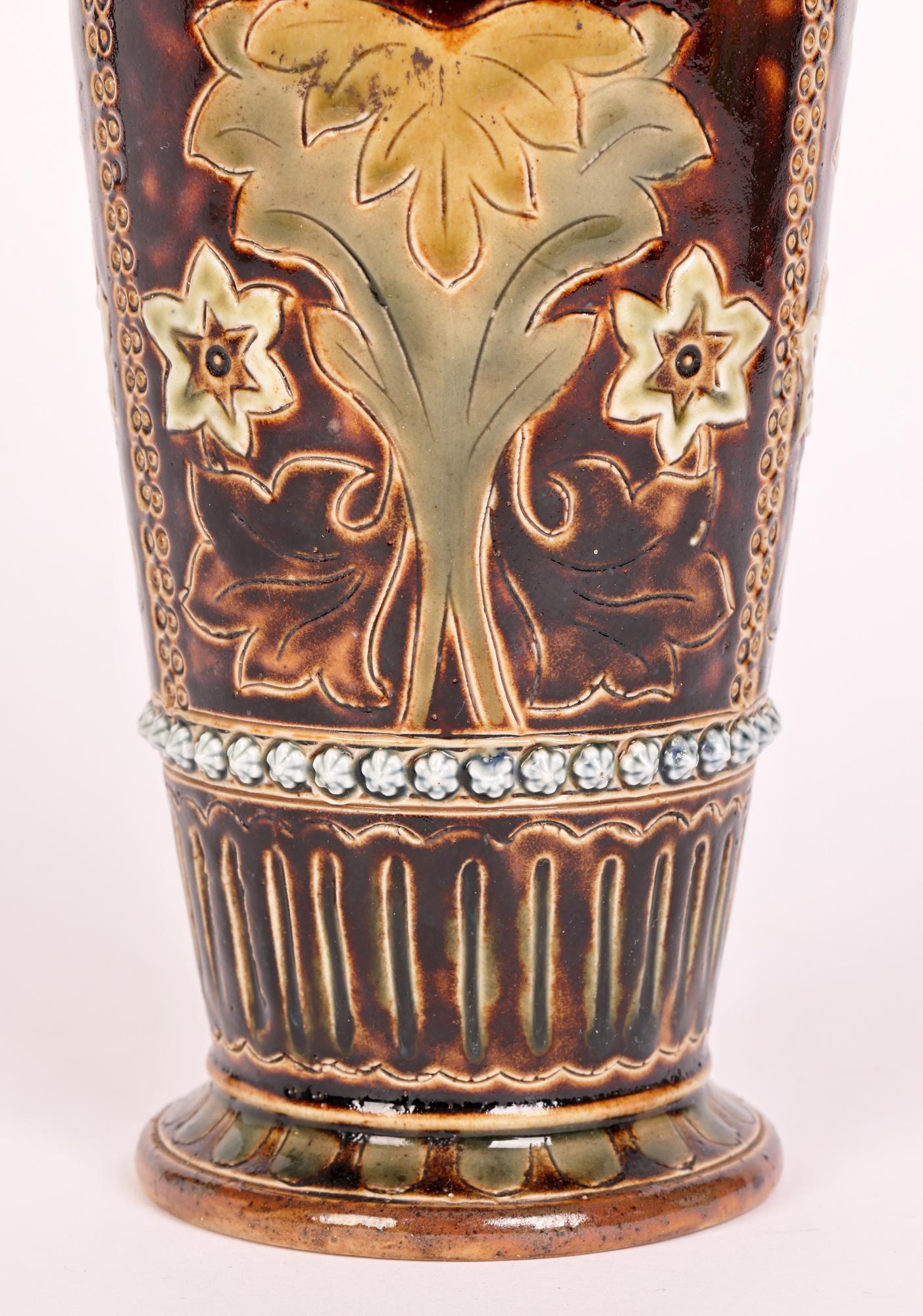 Glazed Louisa E Edwards Doulton Lambeth Aesthetic Movement Floral Vase